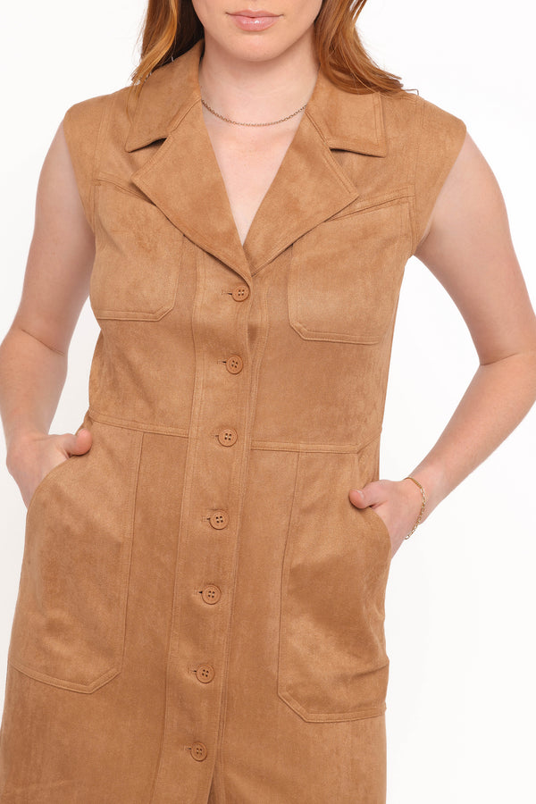 Petal and Pup USA DRESSES Xoey Suede Mini Dress - Camel