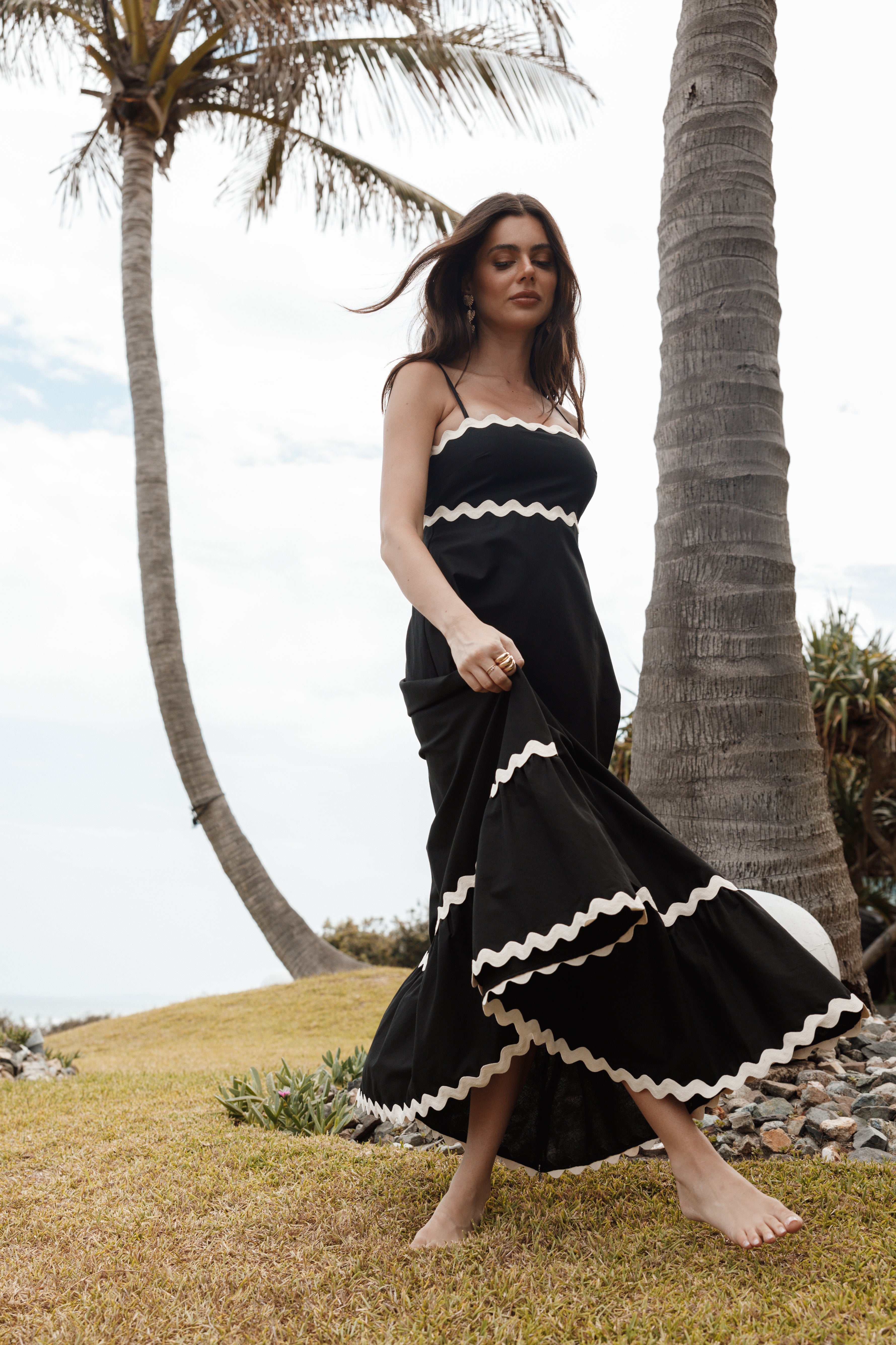 Ross Frill Strap Maxi Dress - Black