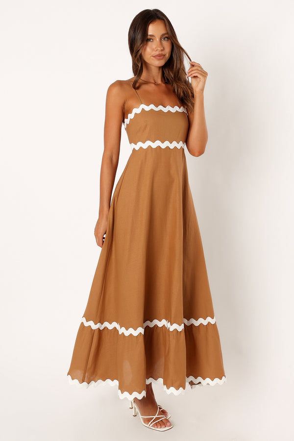 Petal and Pup USA DRESSES Yana Maxi Dress - Tan White