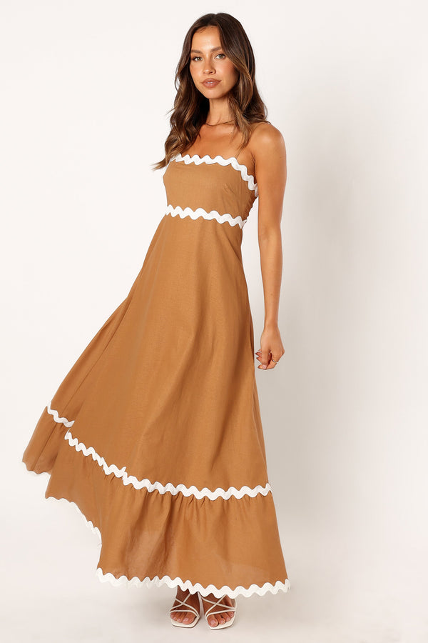 Petal and Pup USA DRESSES Yana Maxi Dress - Tan White