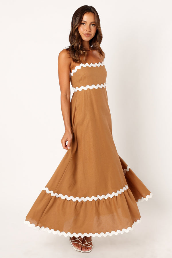 Petal and Pup USA DRESSES Yana Maxi Dress - Tan White