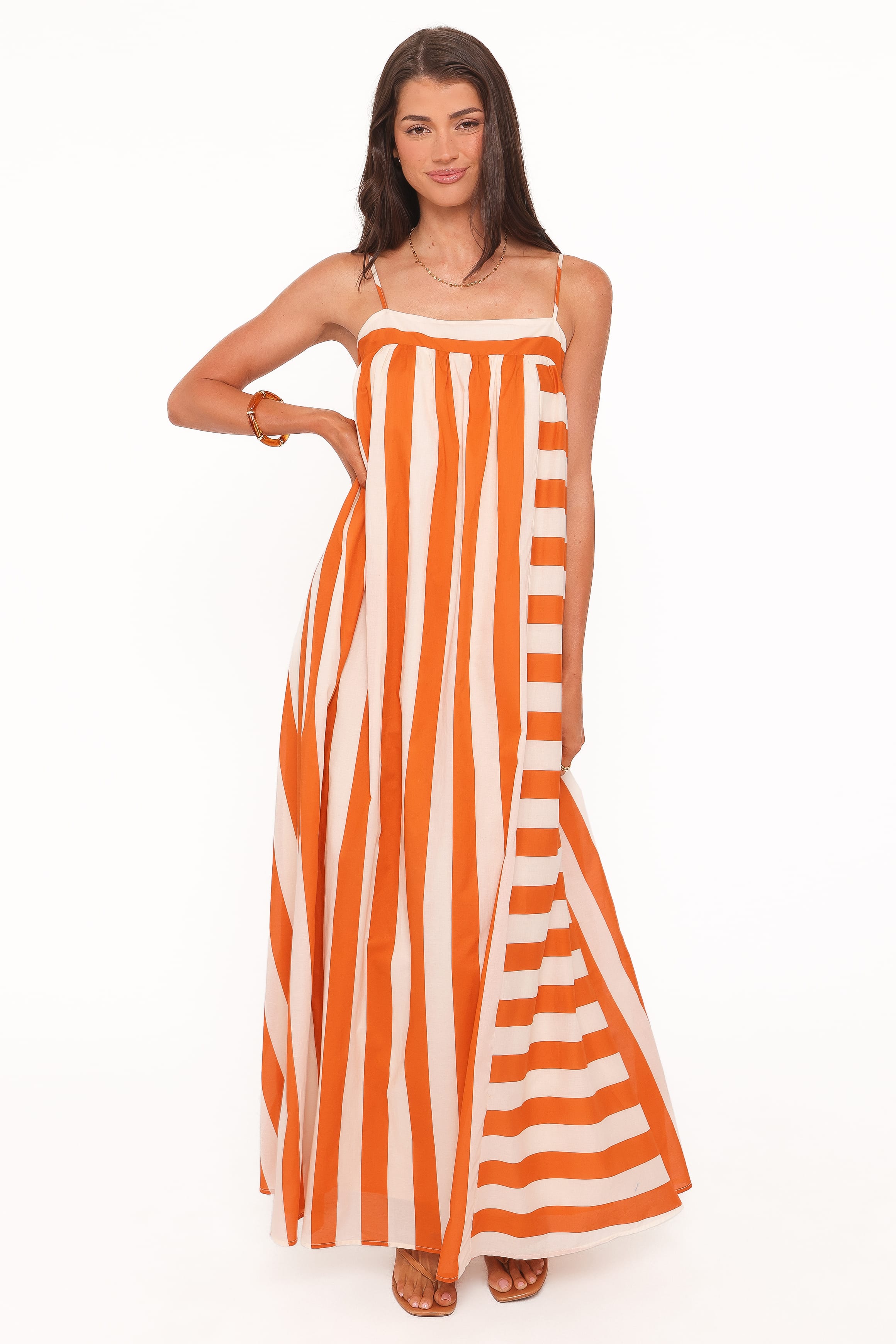 Petal and Pup USA DRESSES Yanika Maxi Dress - Orange/White Stripe