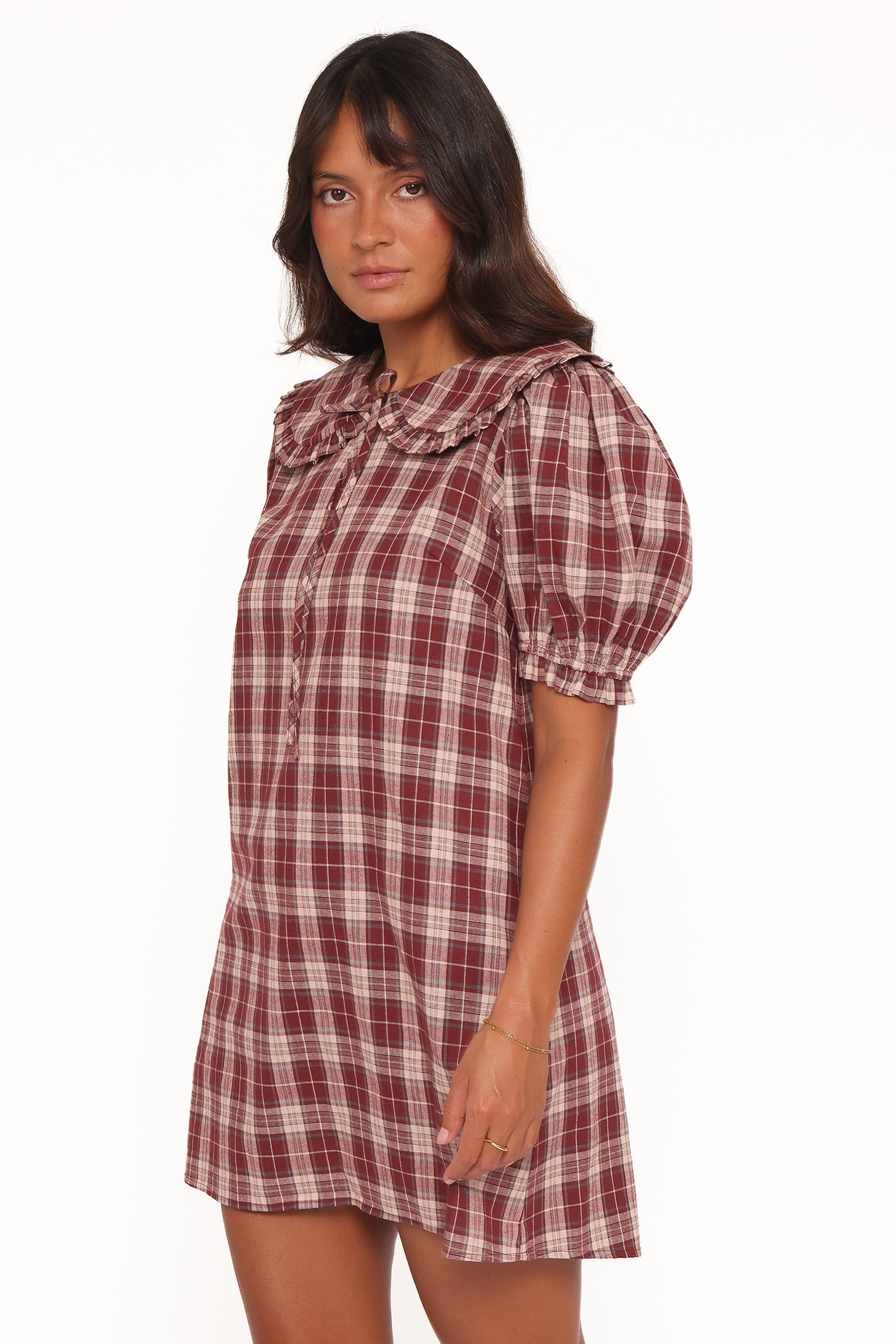 Petal and Pup USA DRESSES Yaris Mini Dress - Burgundy Plaid