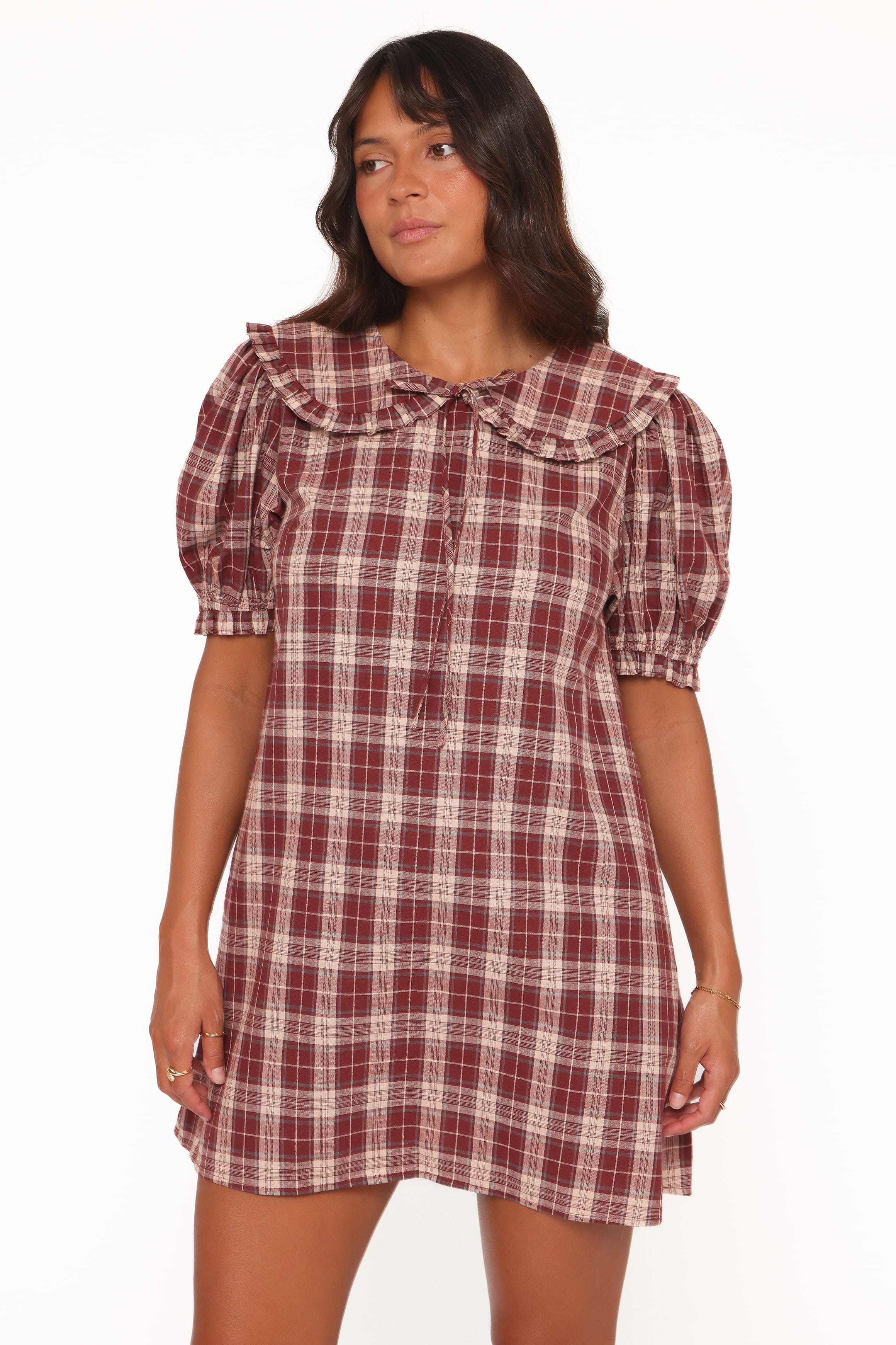 Petal and Pup USA DRESSES Yaris Mini Dress - Burgundy Plaid