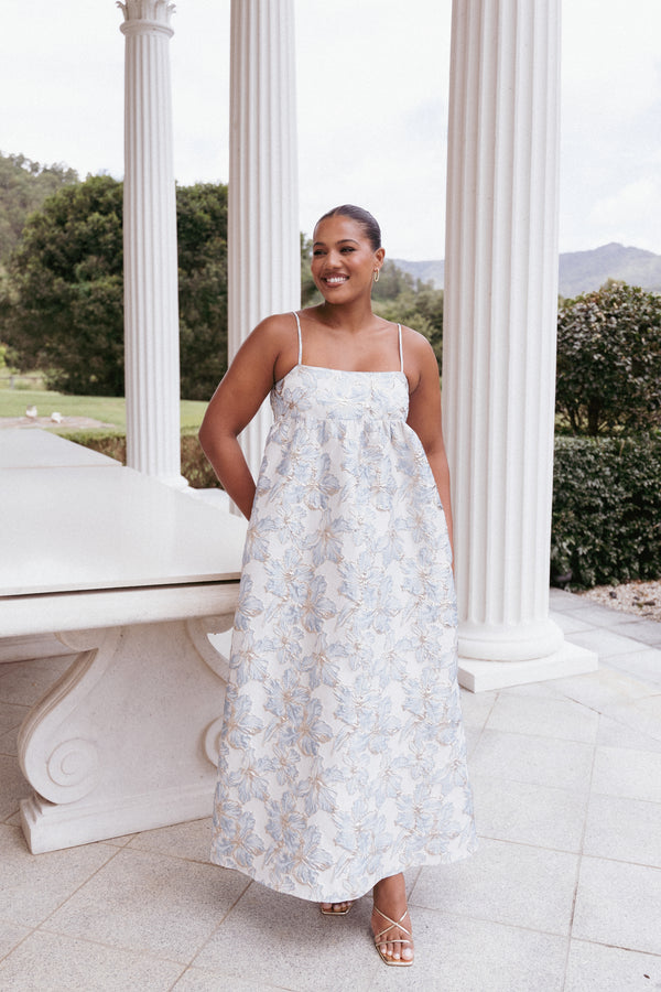 Petal and Pup USA DRESSES Yasmine Maxi Dress - Baby Blue Floral