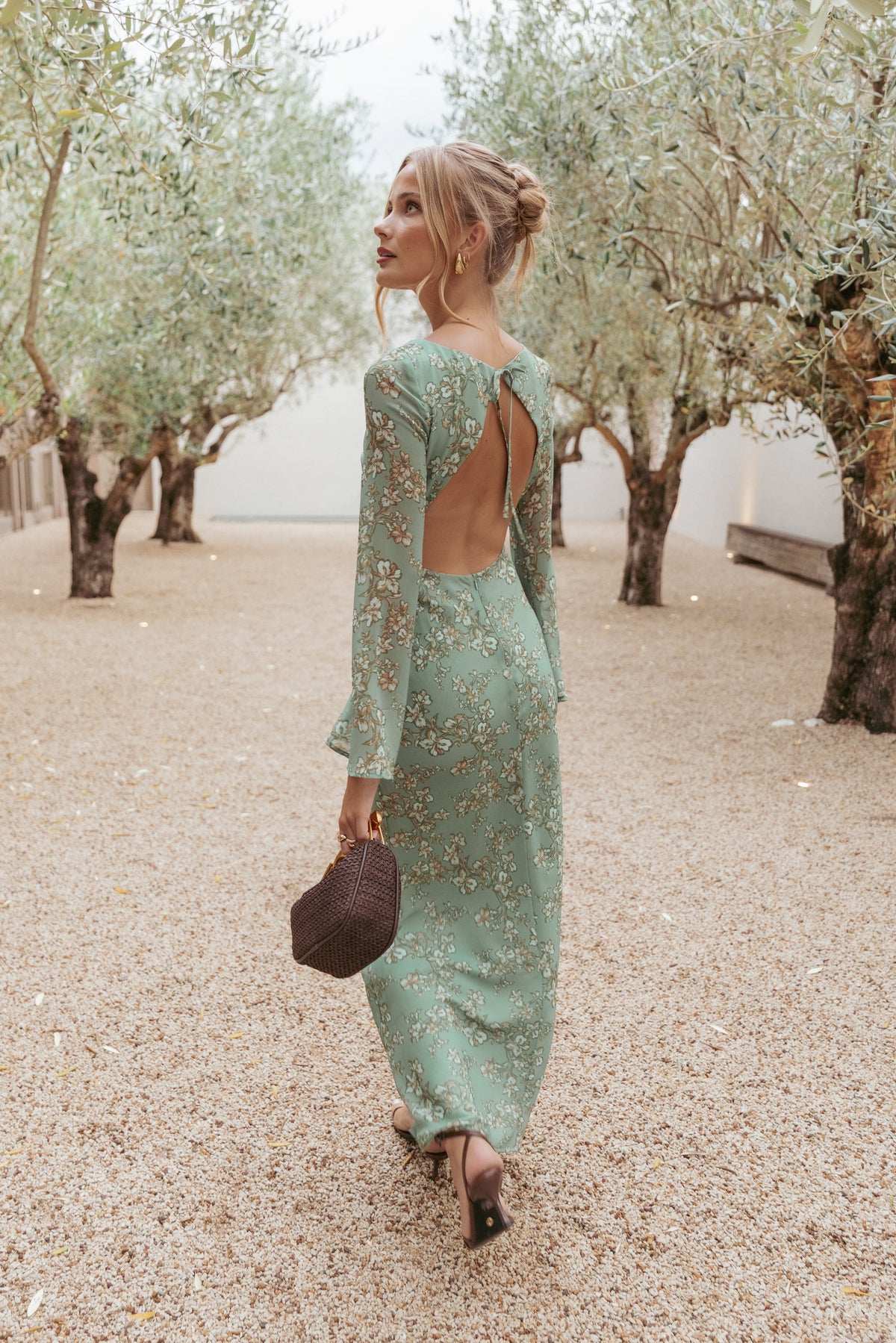 strapless open back dress Yolanda Long Sleeve Maxi Dress - Sage Green Floral