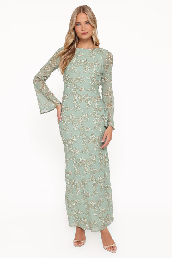 Petal and Pup USA DRESSES Yolanda Long Sleeve Maxi Dress - Sage Green Floral