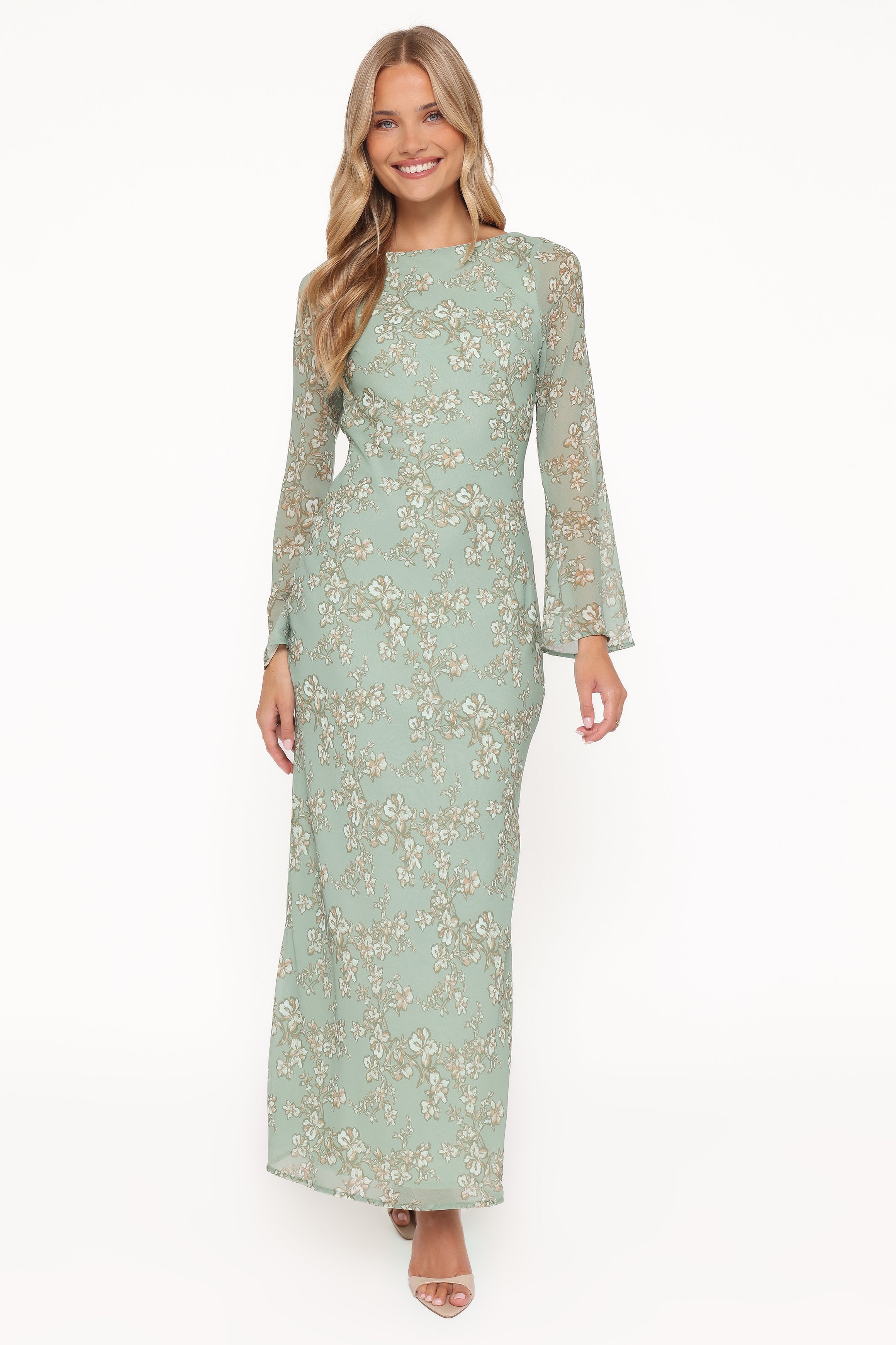 Petal and Pup USA DRESSES Yolanda Long Sleeve Maxi Dress - Sage Green Floral