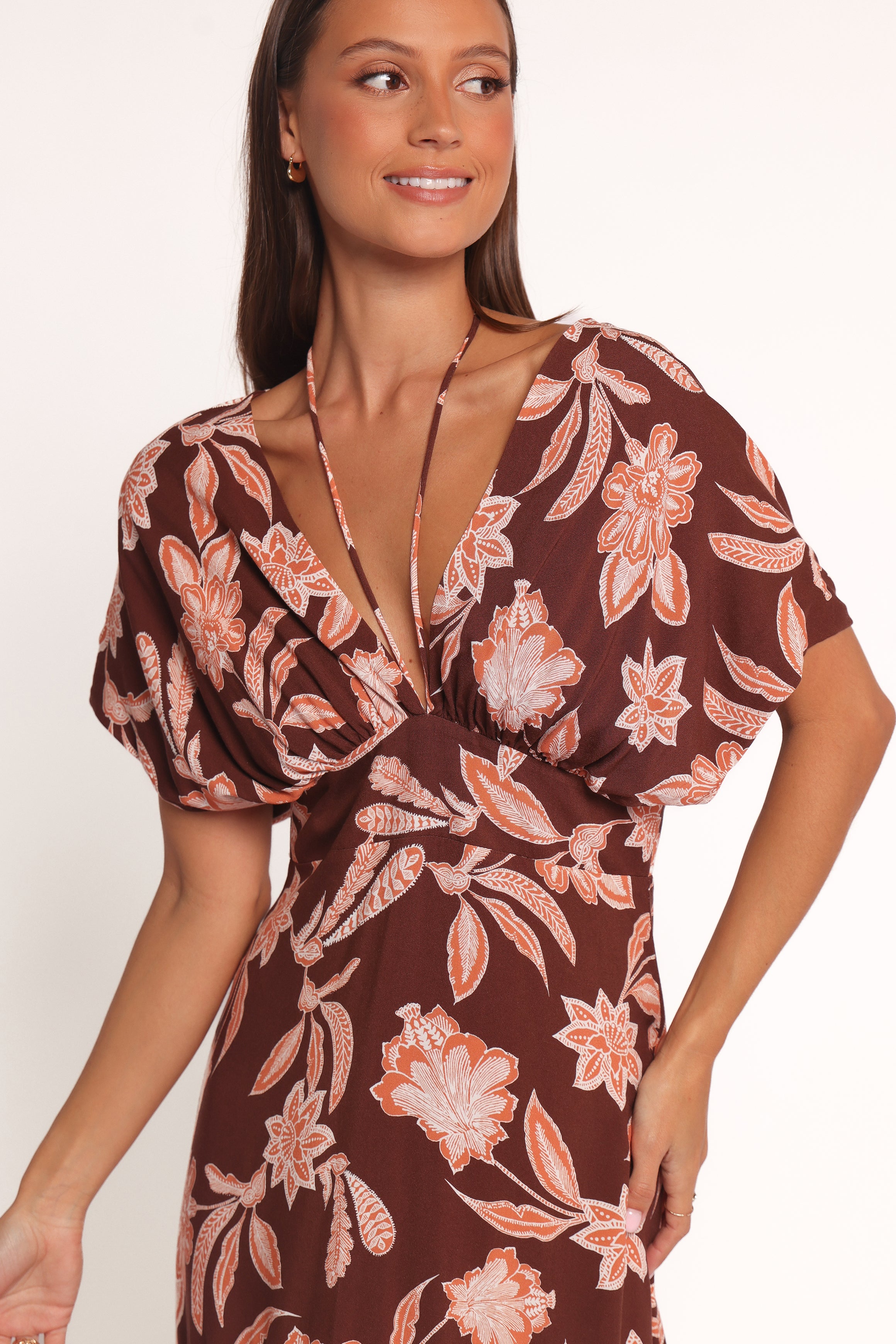 Petal and Pup USA DRESSES Yolande Midi Dress - Orange Floral