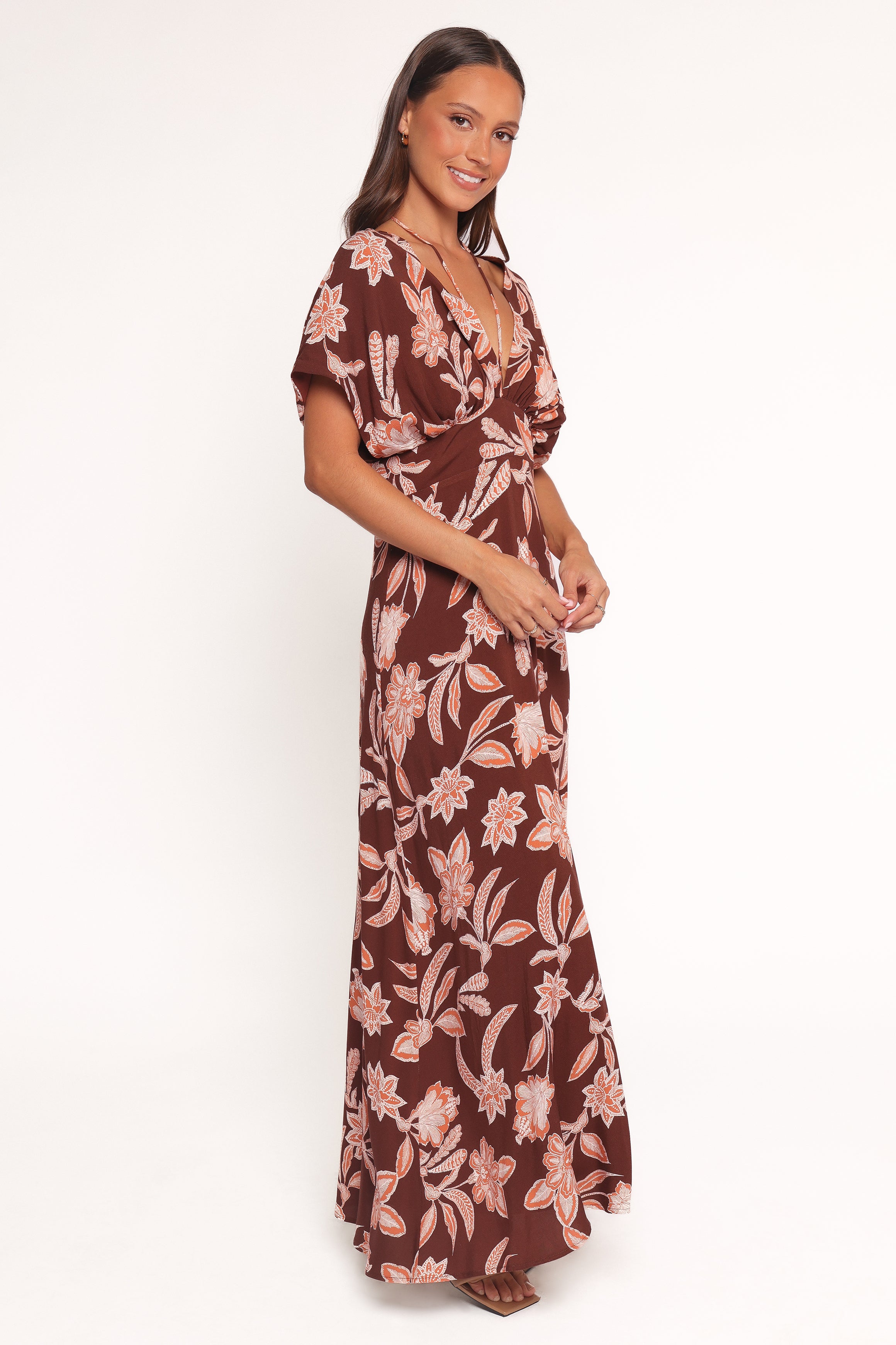 Petal and Pup USA DRESSES Yolande Midi Dress - Orange Floral