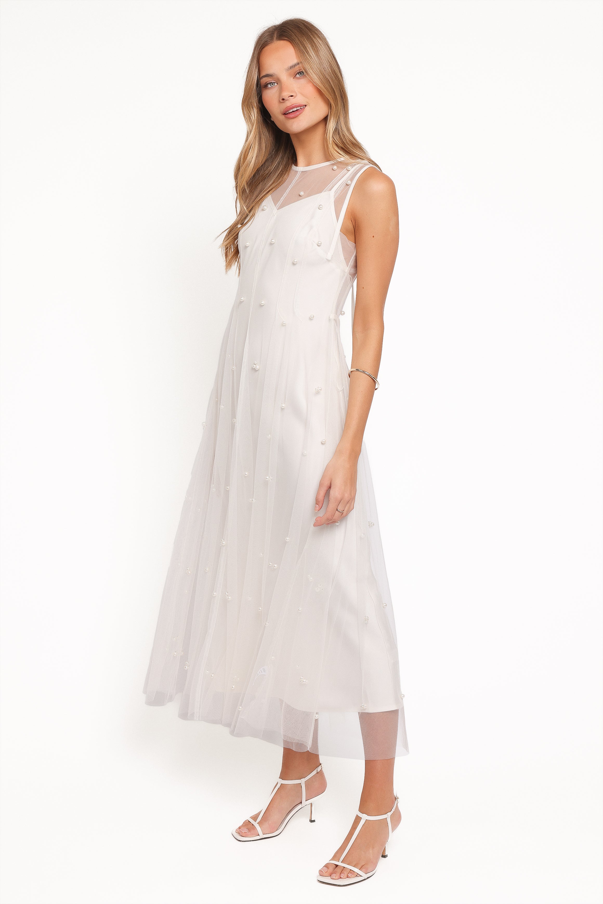 Petal and Pup USA DRESSES Yulia Pearl Midi Dress - Ecru