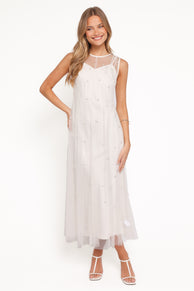 Petal and Pup USA DRESSES Yulia Pearl Midi Dress - Ecru