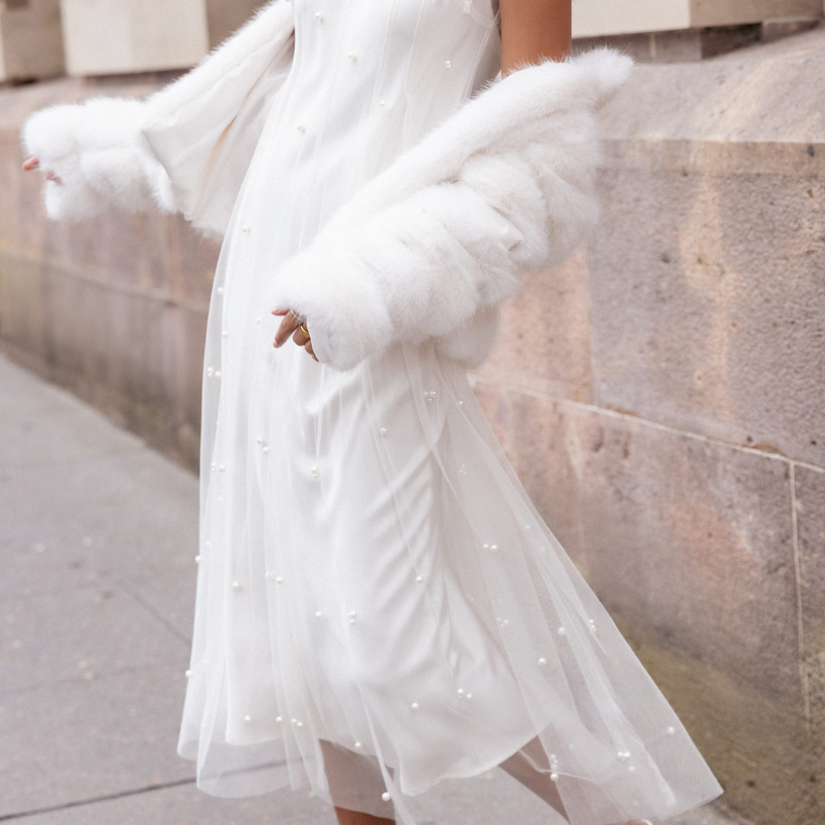 Yulia Pearl Midi Dress - Ecru Yulia Pearl Midi Dress - Ecru