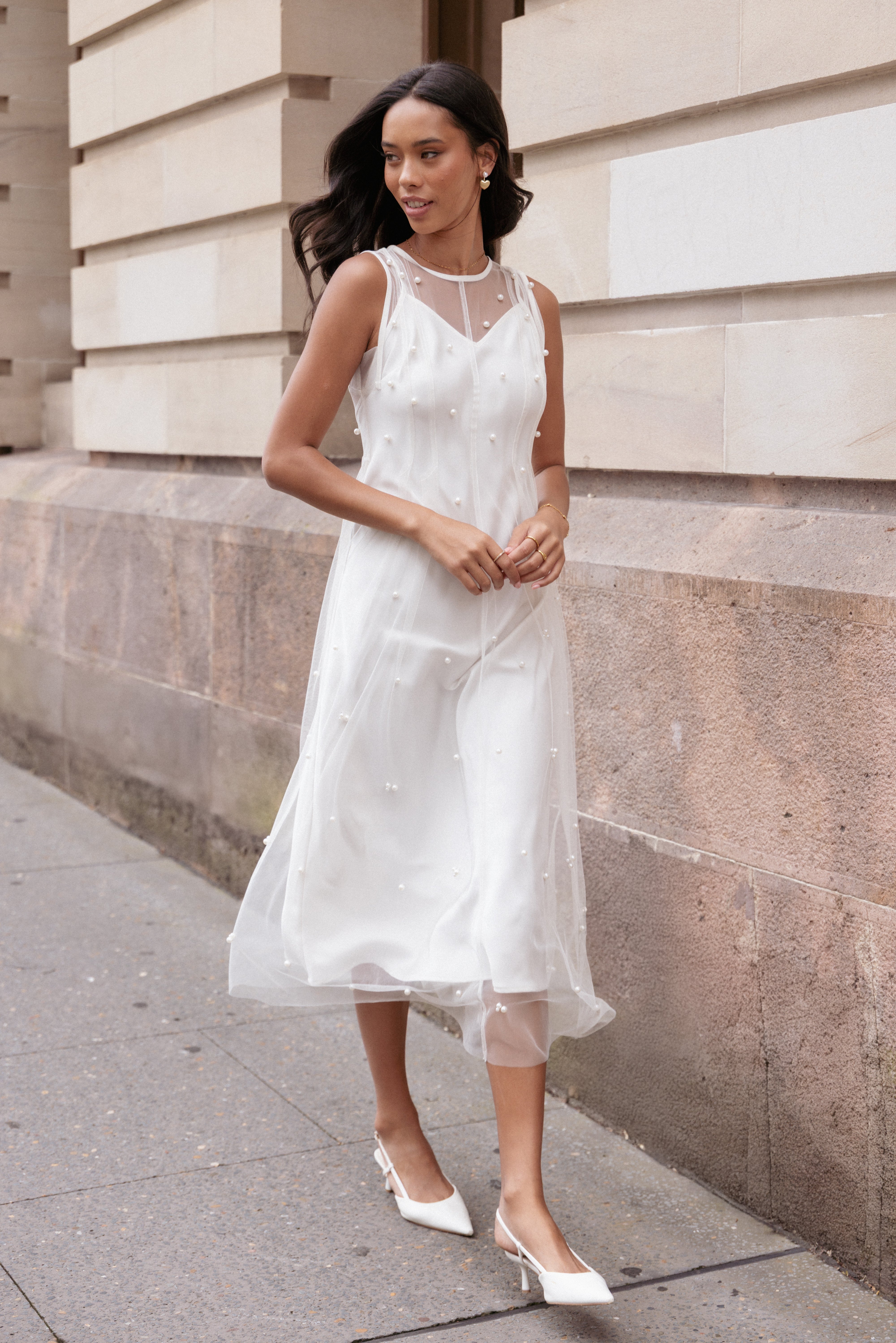 Yulia Pearl Midi Dress - Ecru | Petal & Pup USA