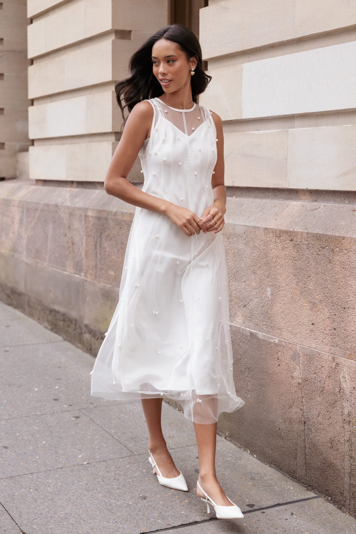 pearl mesh dress plus size Petal and Pup Women's Yulia Pearl Midi Dress