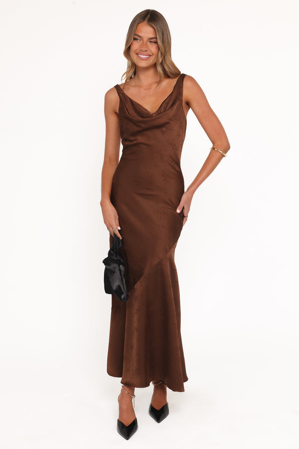 Petal and Pup USA DRESSES Zabrina Midi Dress - Brown Floral