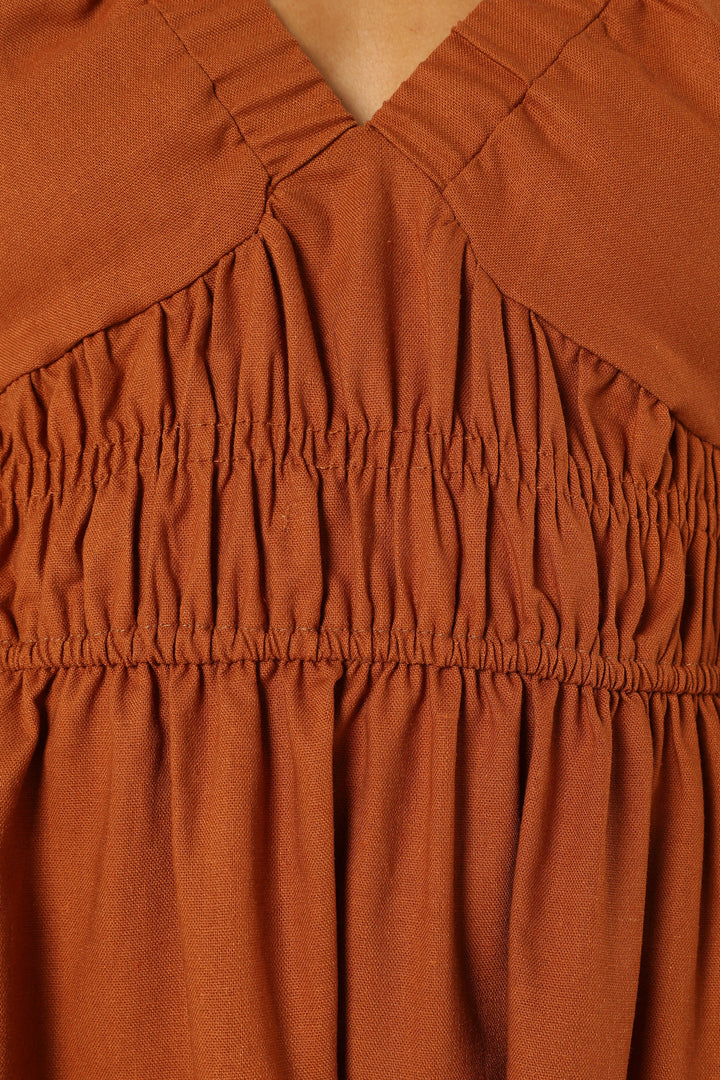 Zaylee Long Sleeve Midi Dress - Rust - Petal & Pup USA