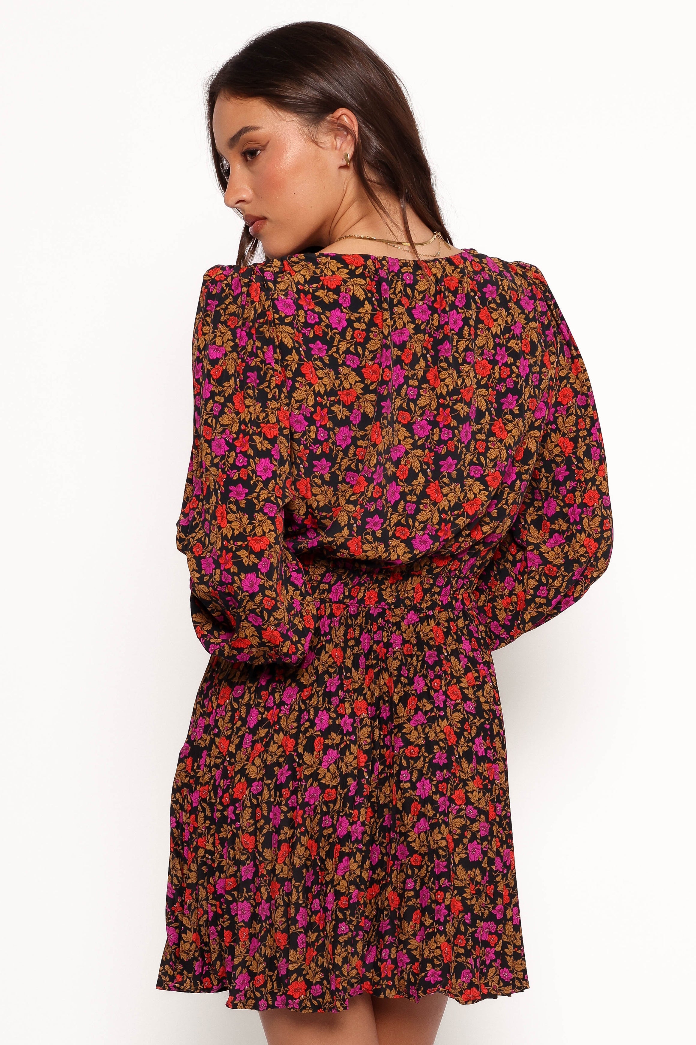 Petal and Pup USA DRESSES Zephyr Long Sleeve Mini Dress - Black Magenta