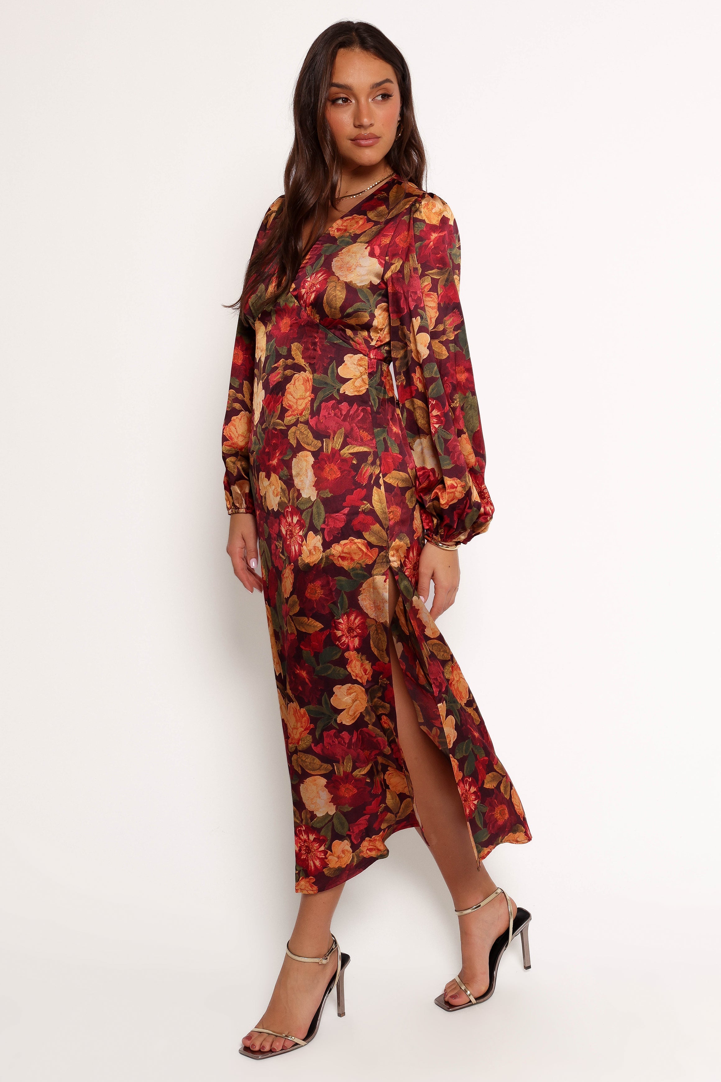Petal and Pup USA DRESSES Zimmer Long Sleeve Maxi Dress - Sangria Bloom