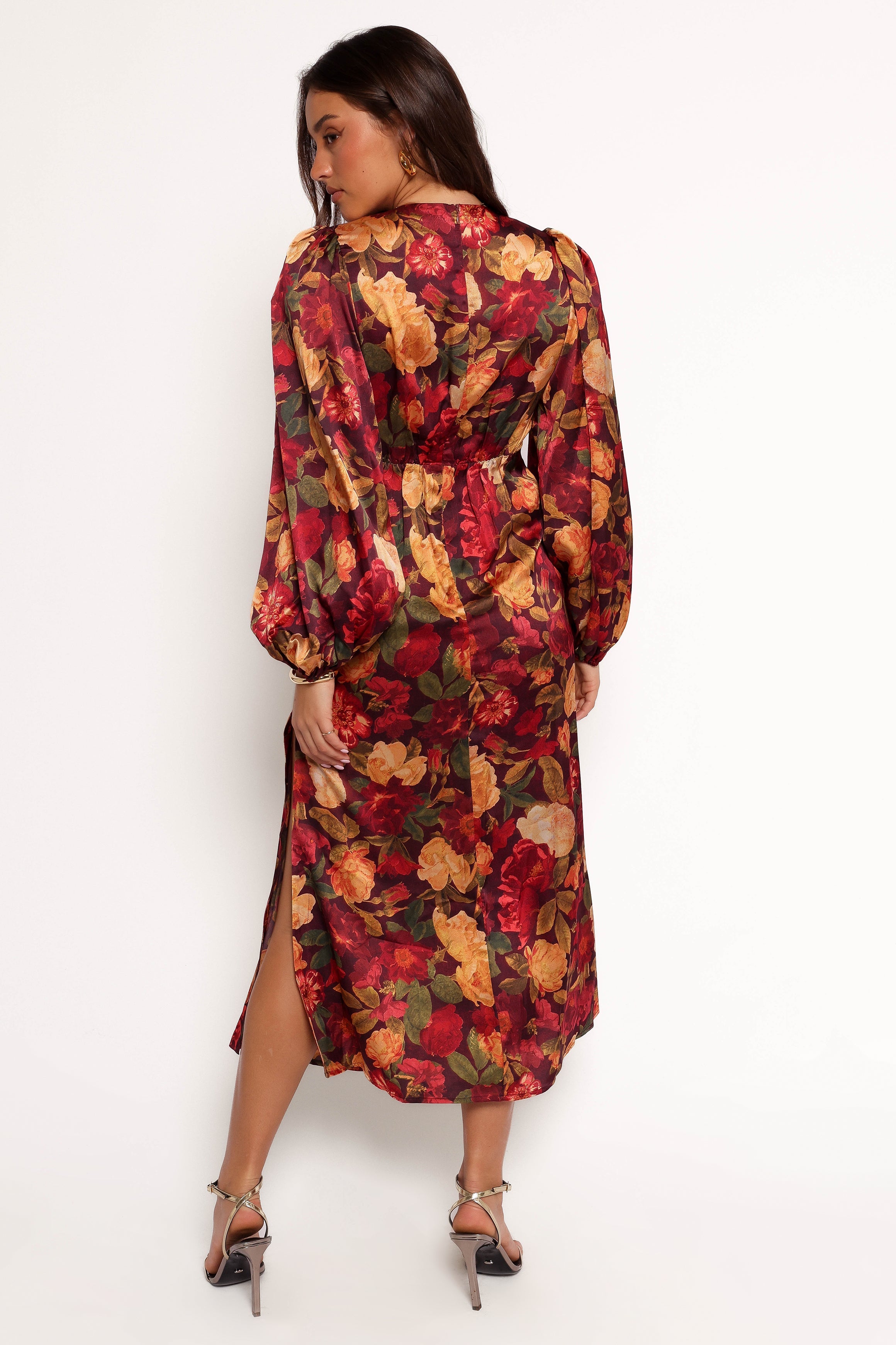 Petal and Pup USA DRESSES Zimmer Long Sleeve Maxi Dress - Sangria Bloom