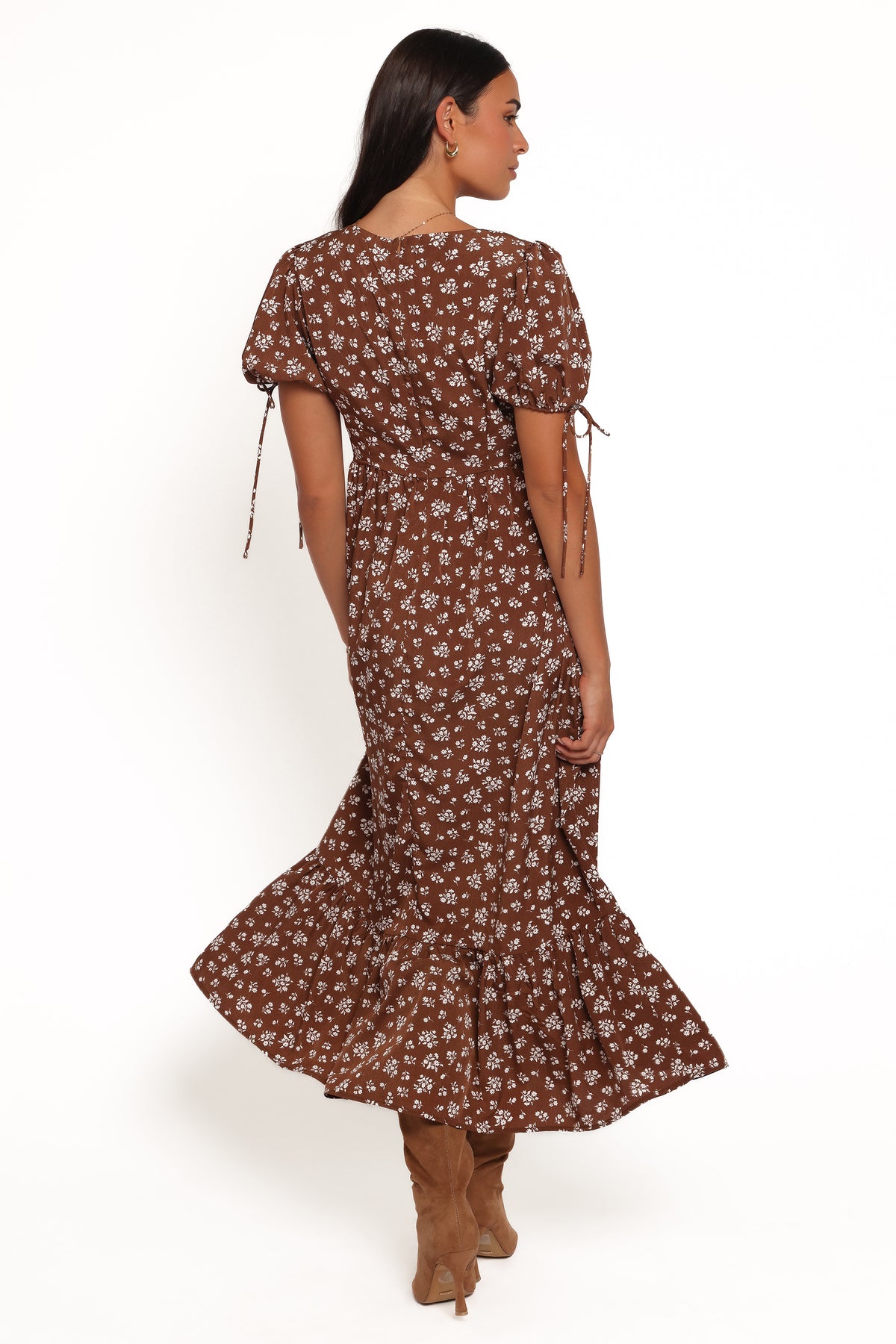 Zina Maxi Dress - Brown Ditsy Floral, L, Petal & Pup