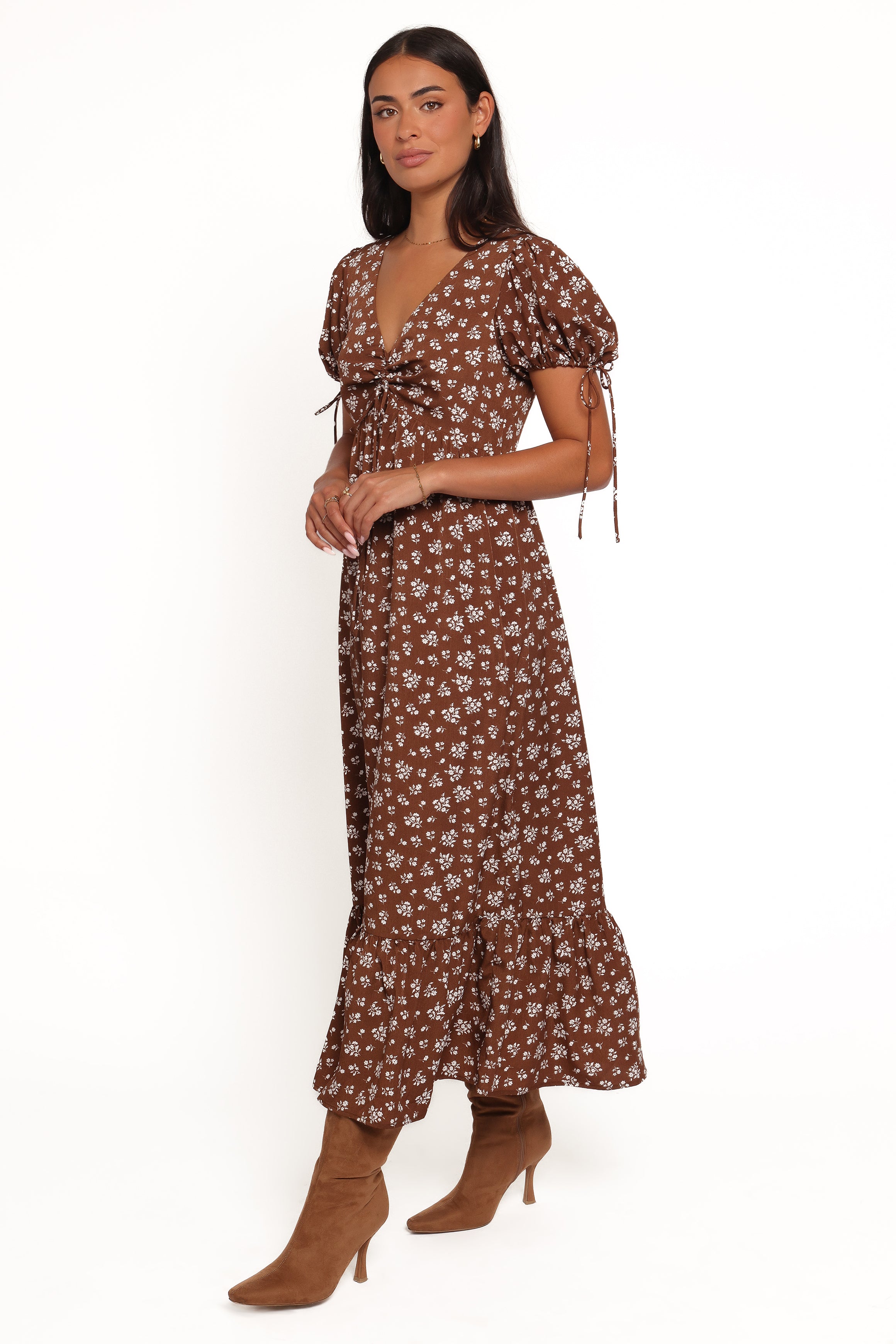 Petal and Pup USA DRESSES Zina Maxi Dress - Brown Ditsy Floral