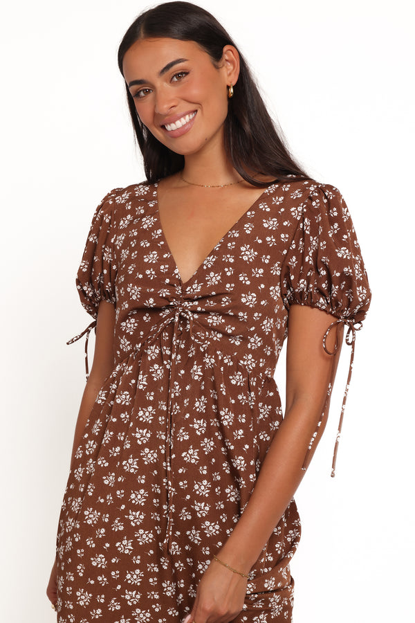 Petal and Pup USA DRESSES Zina Maxi Dress - Brown Ditsy Floral