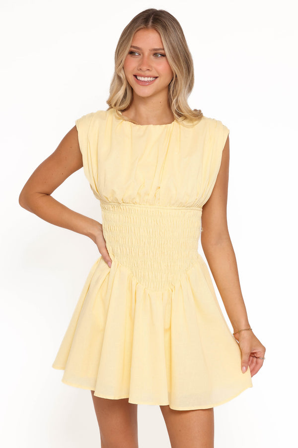 mini yellow dresses for women Run The World Off-Shoulder Dress Floral Natural Waisted Butter Yellow Floral Mini Dress