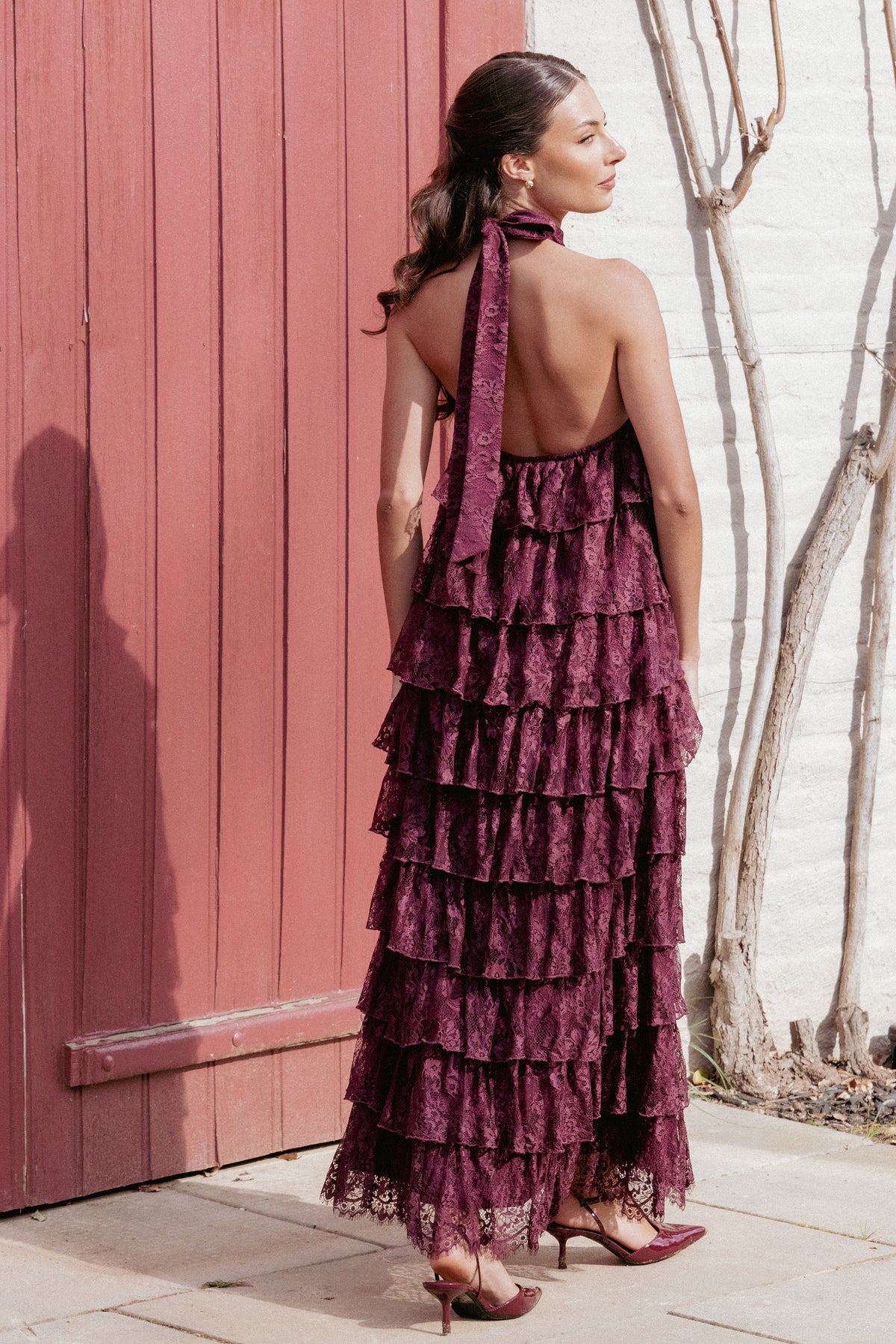 strapless open back dress Petal and Pup Women's Zoella Maxi Dress - Cherry Lace