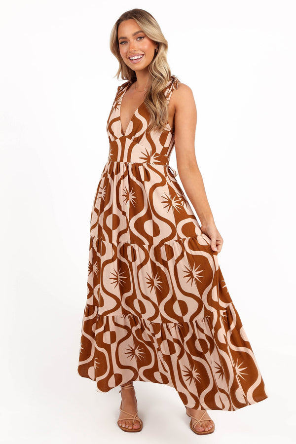 Petal and Pup USA DRESSES Zora Maxi Dress - Tan Print (Hold for Rack)