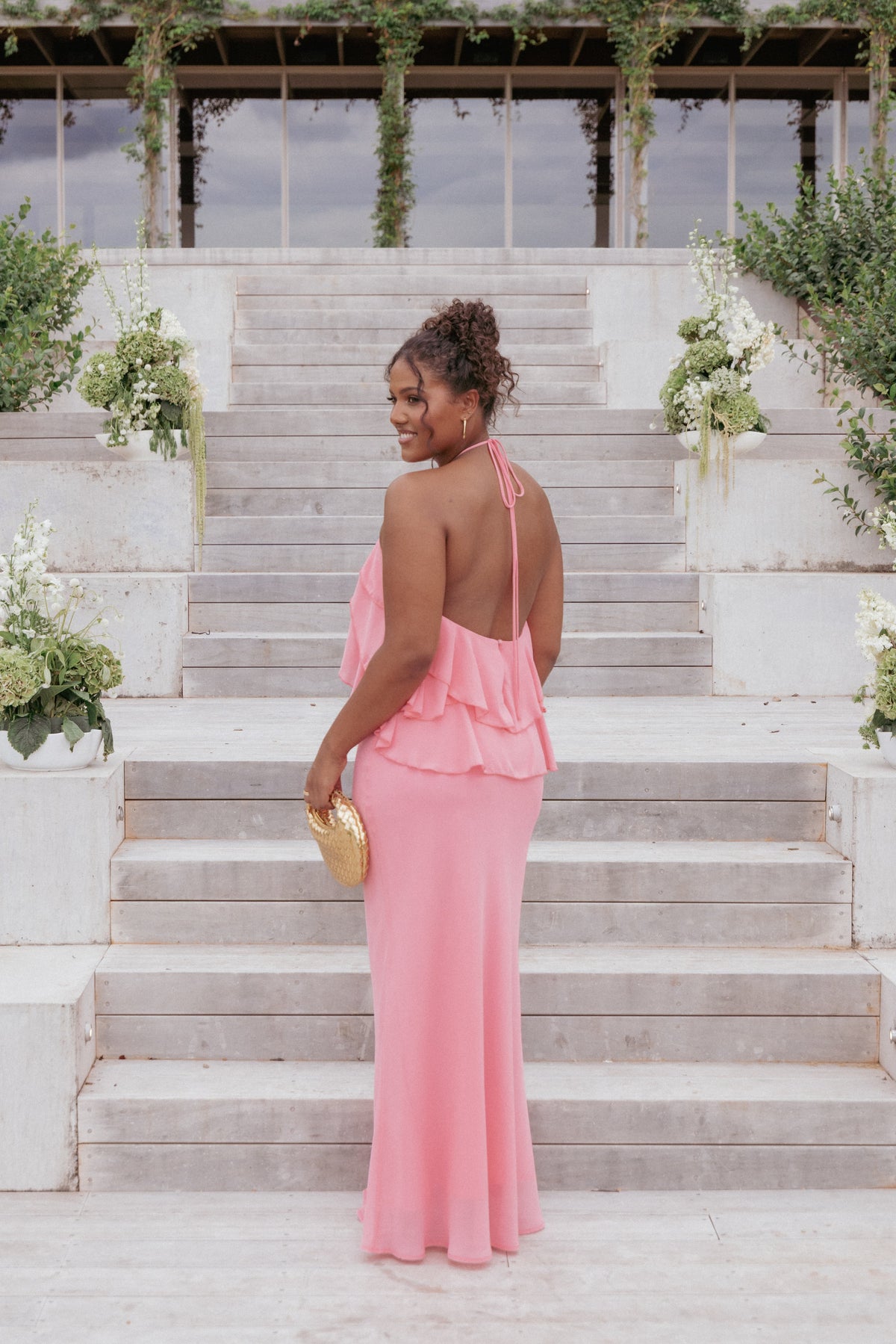 coral backless maxi dress Petal and Pup Women's Zorina Halterneck Maxi Dress