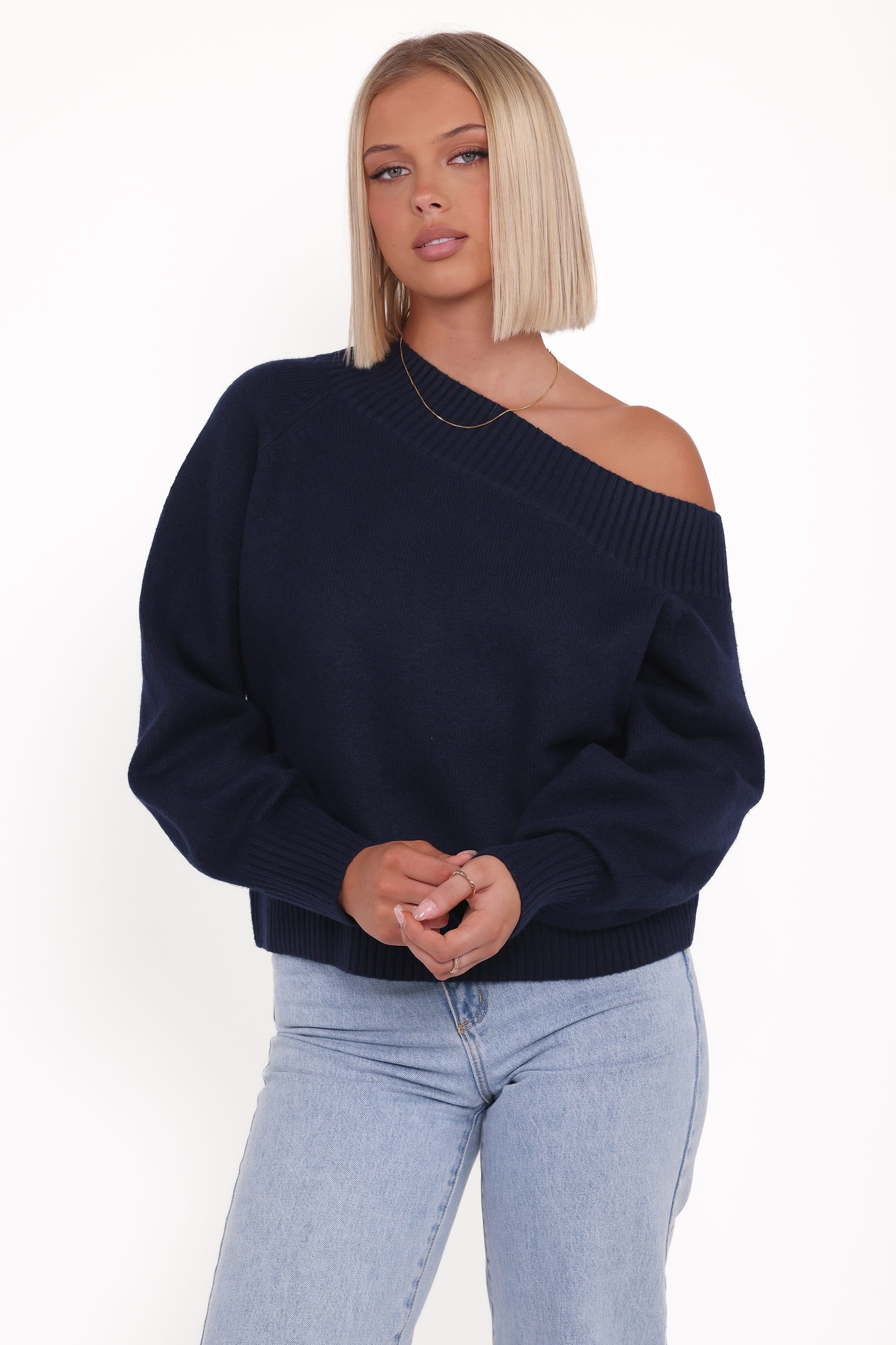 Ailis Off Shoulder Sweater - Navy | Petal & Pup USA