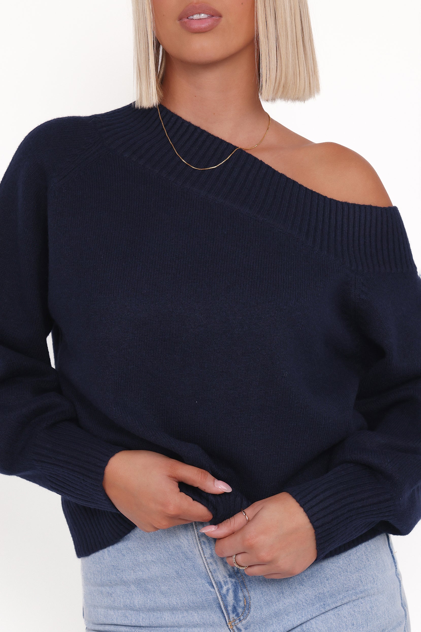 Petal and Pup USA KNITWEAR Ailis Off Shoulder Sweater - Navy