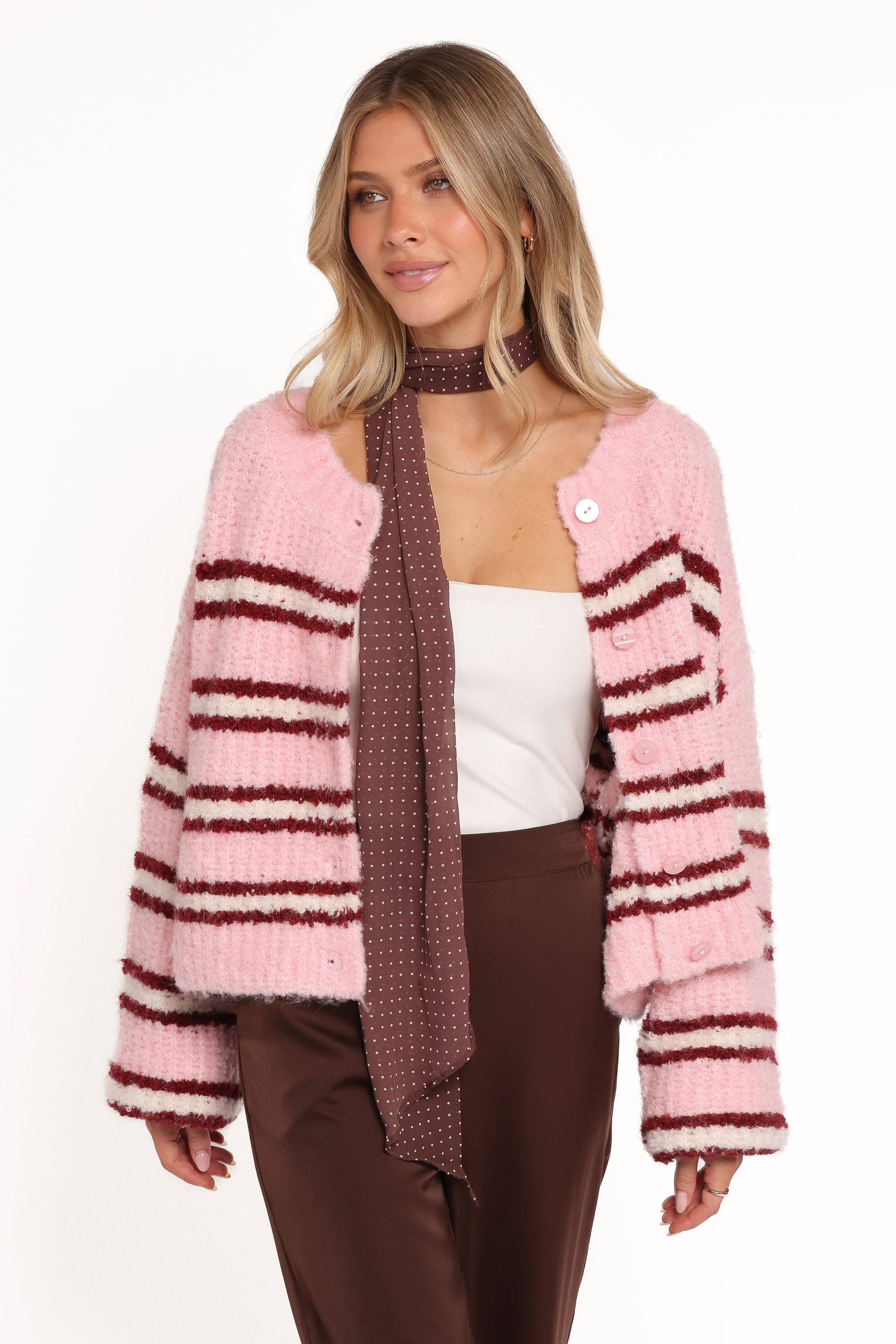 Petal and Pup USA KNITWEAR Albertine Cardigan - Pink Stripe