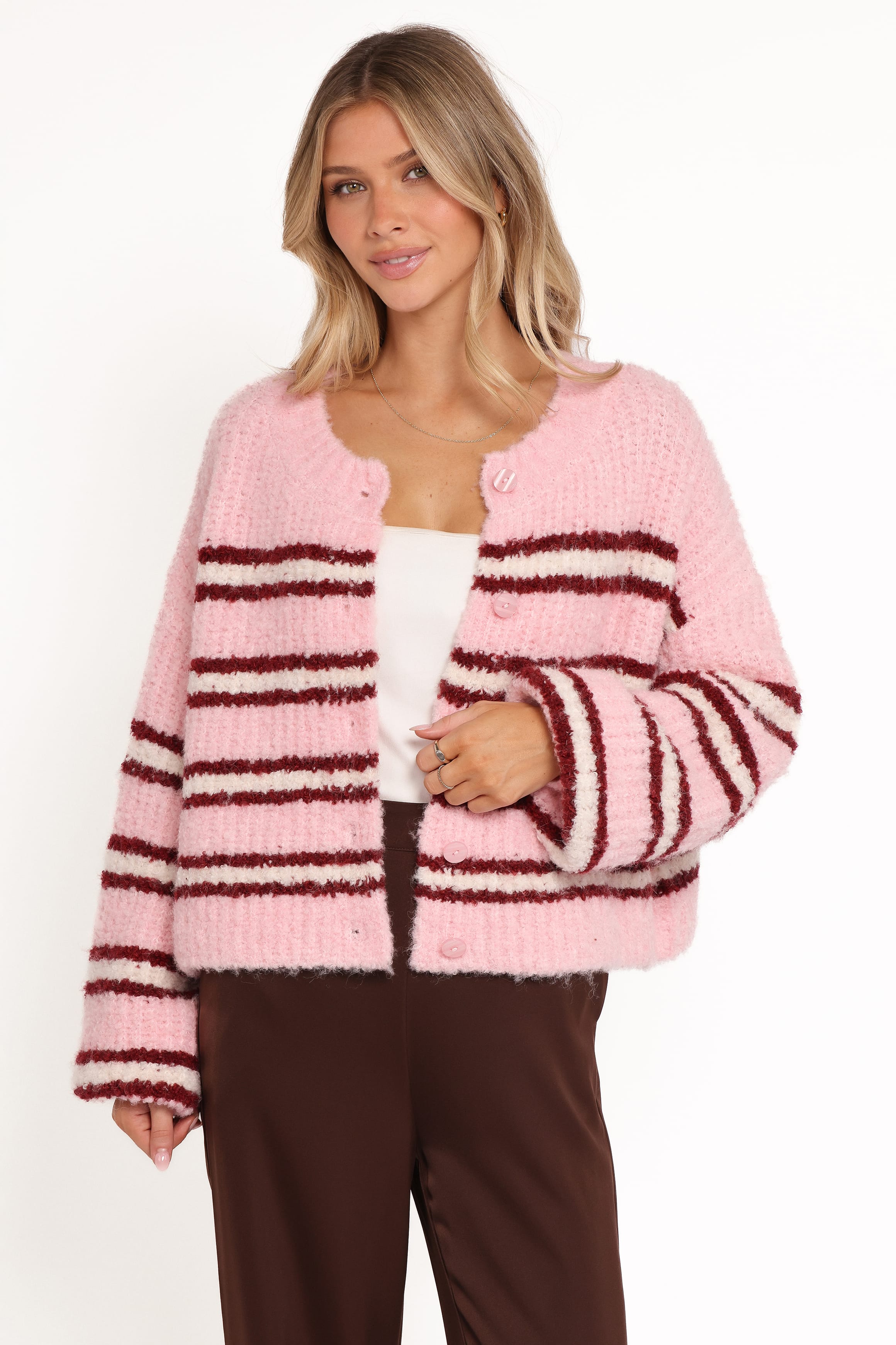 Petal and Pup USA KNITWEAR Albertine Cardigan - Pink Stripe