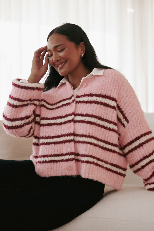 Petal and Pup USA KNITWEAR Albertine Cardigan - Pink Stripe