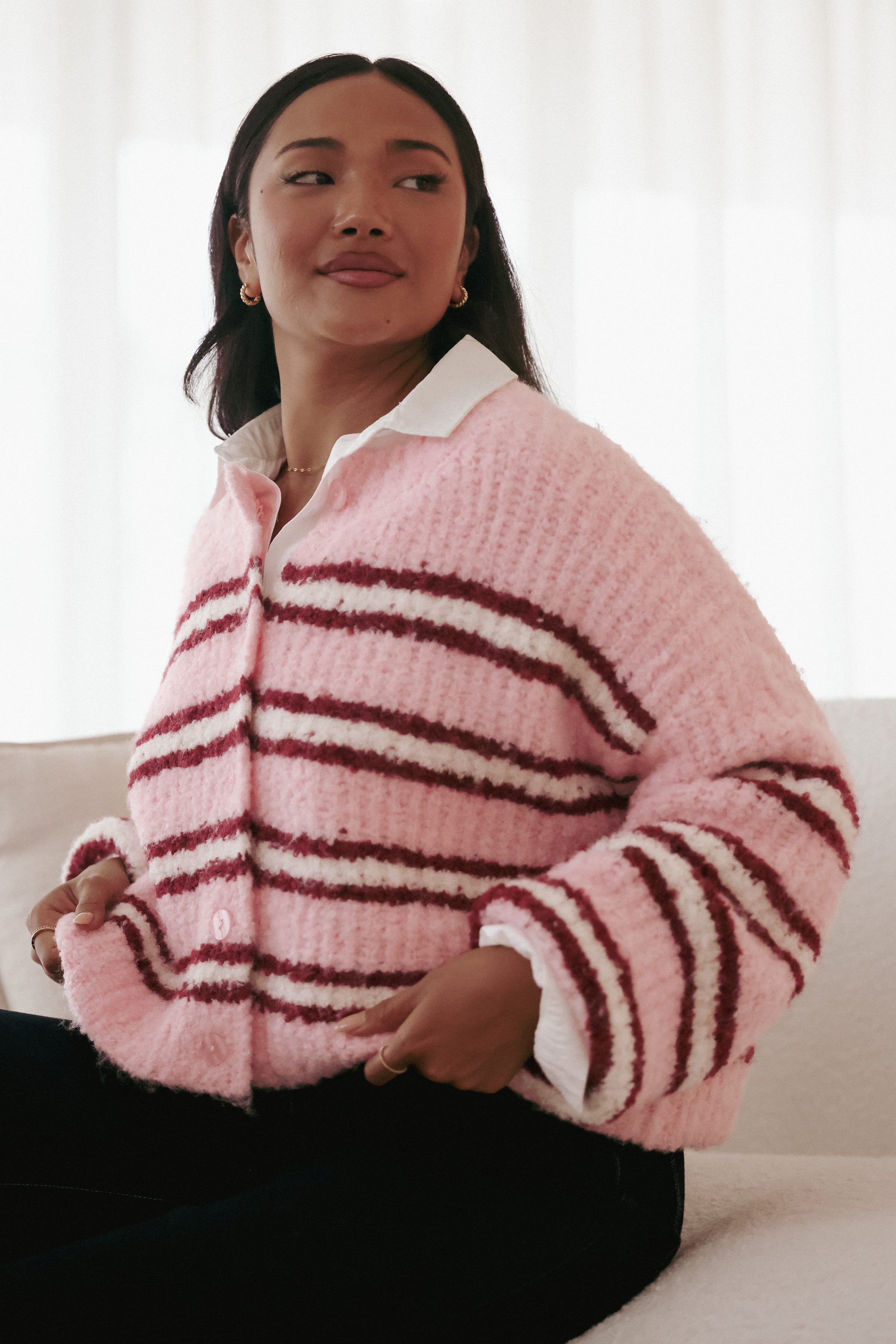 Petal and Pup USA KNITWEAR Albertine Cardigan - Pink Stripe