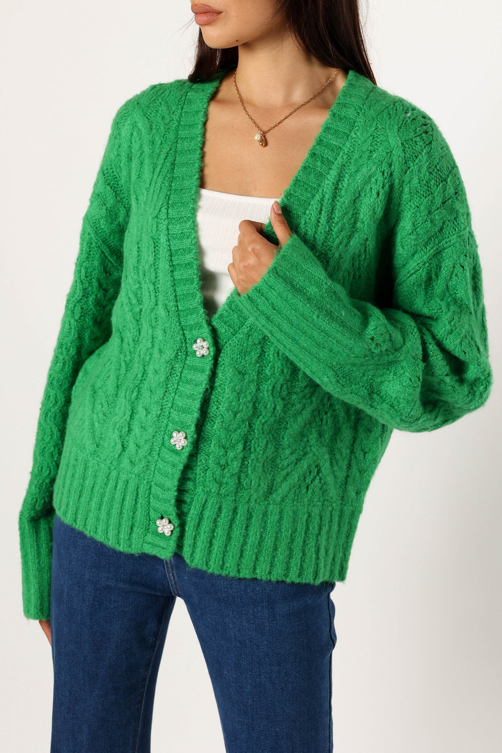 Petal and Pup USA KNITWEAR Alessandra Crystal Button Cardigan - Spearmint