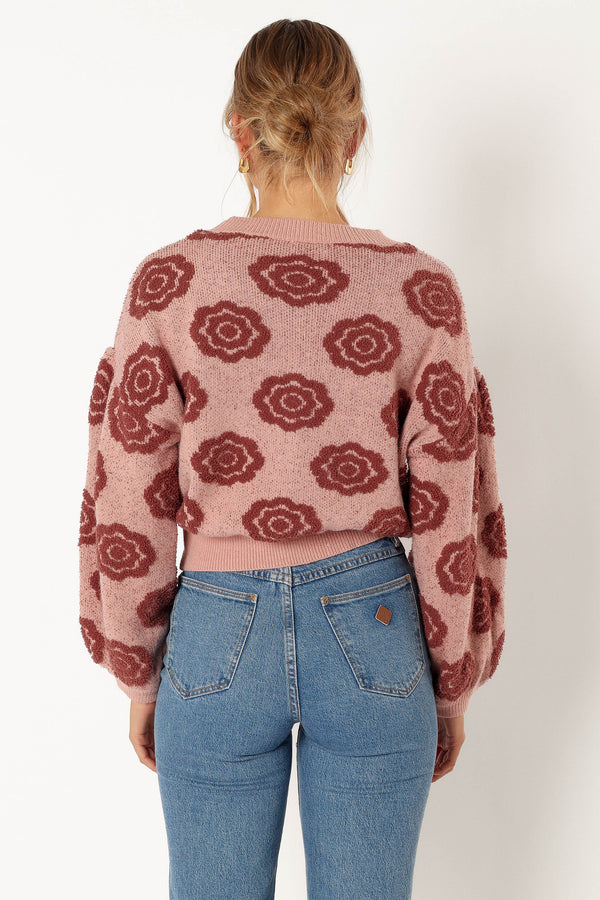 Petal and Pup USA KNITWEAR Amara Crewneck Rose Detail Knit Sweater - Mauve