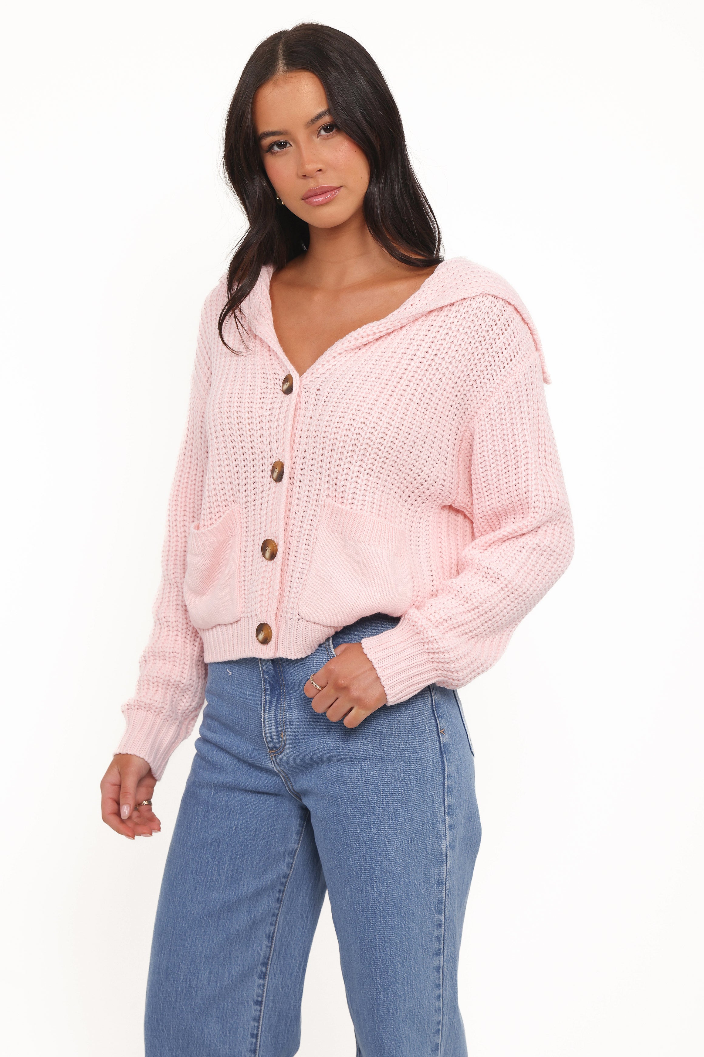 Petal and Pup USA KNITWEAR Amelia Oversize Collar Button Cardigan - Pink