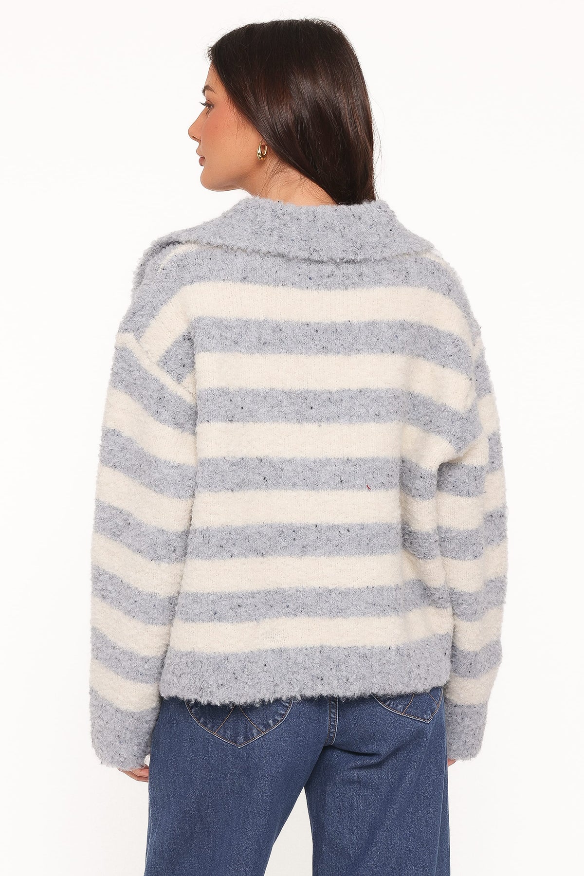 Petal and Pup USA KNITWEAR Angelica 1/4 Zip Sweater - Denim Blue Stripe