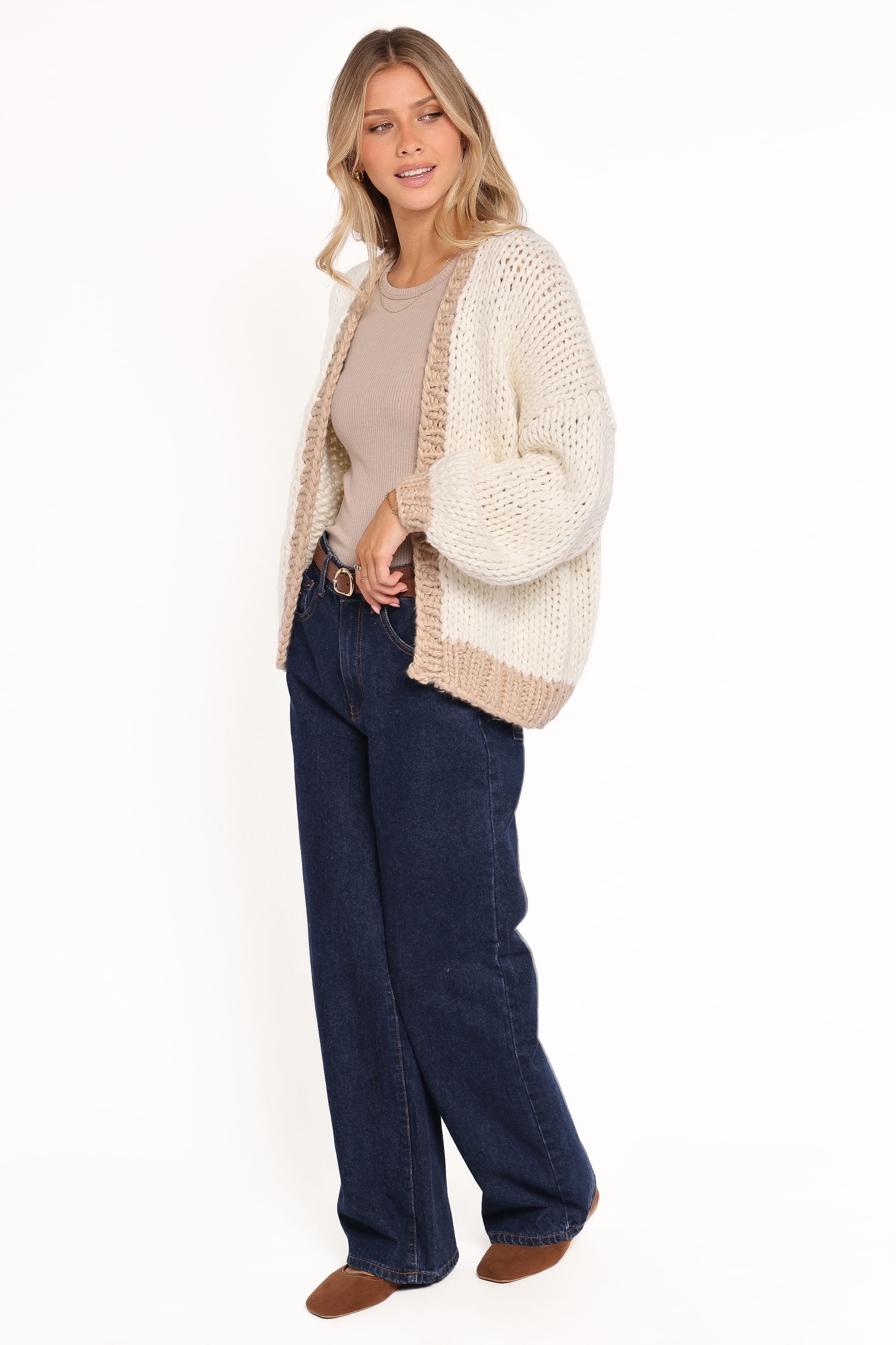 Petal and Pup USA KNITWEAR Anige Contrast Trim Cardigan - Cream