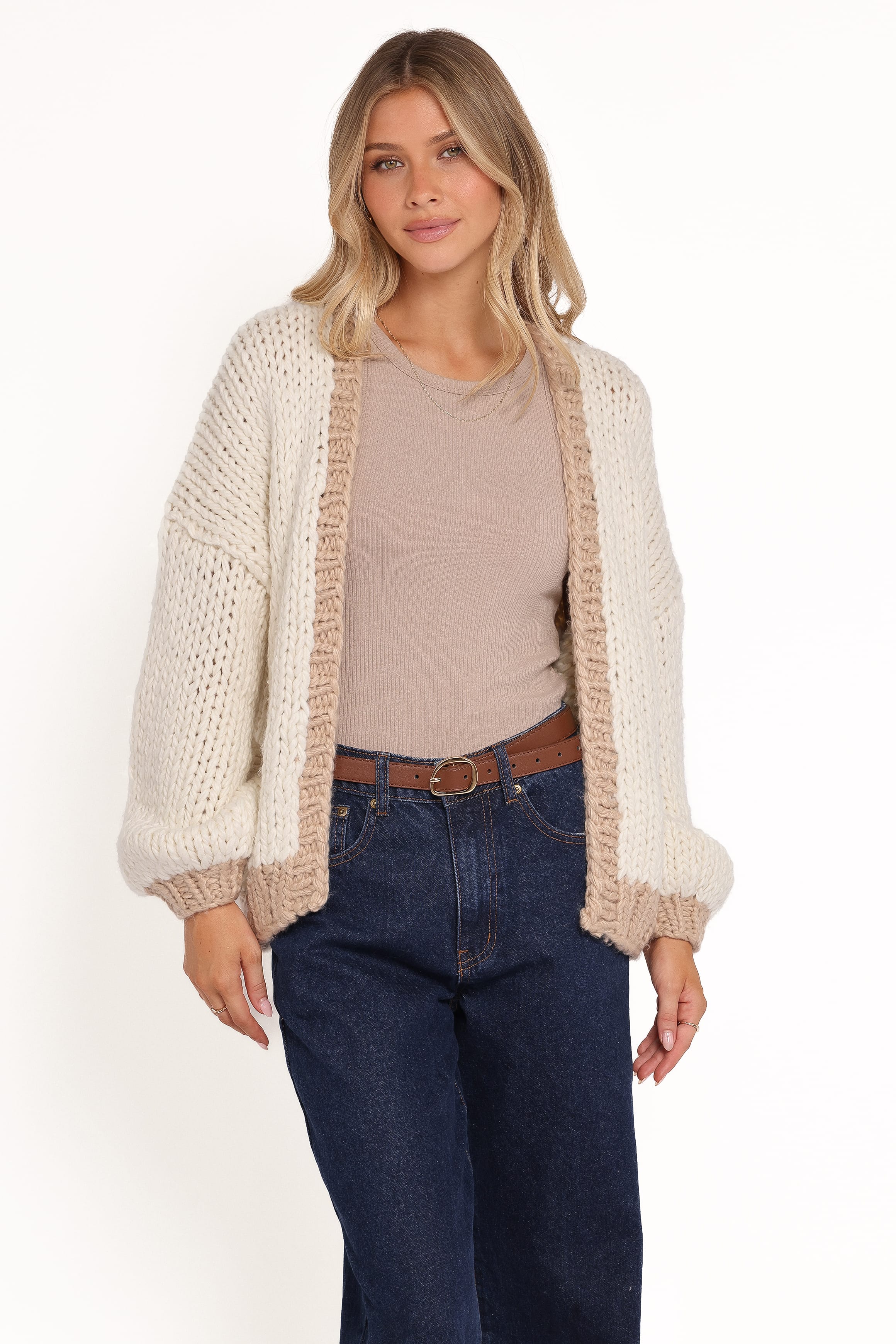 Petal and Pup USA KNITWEAR Anige Contrast Trim Cardigan - Cream