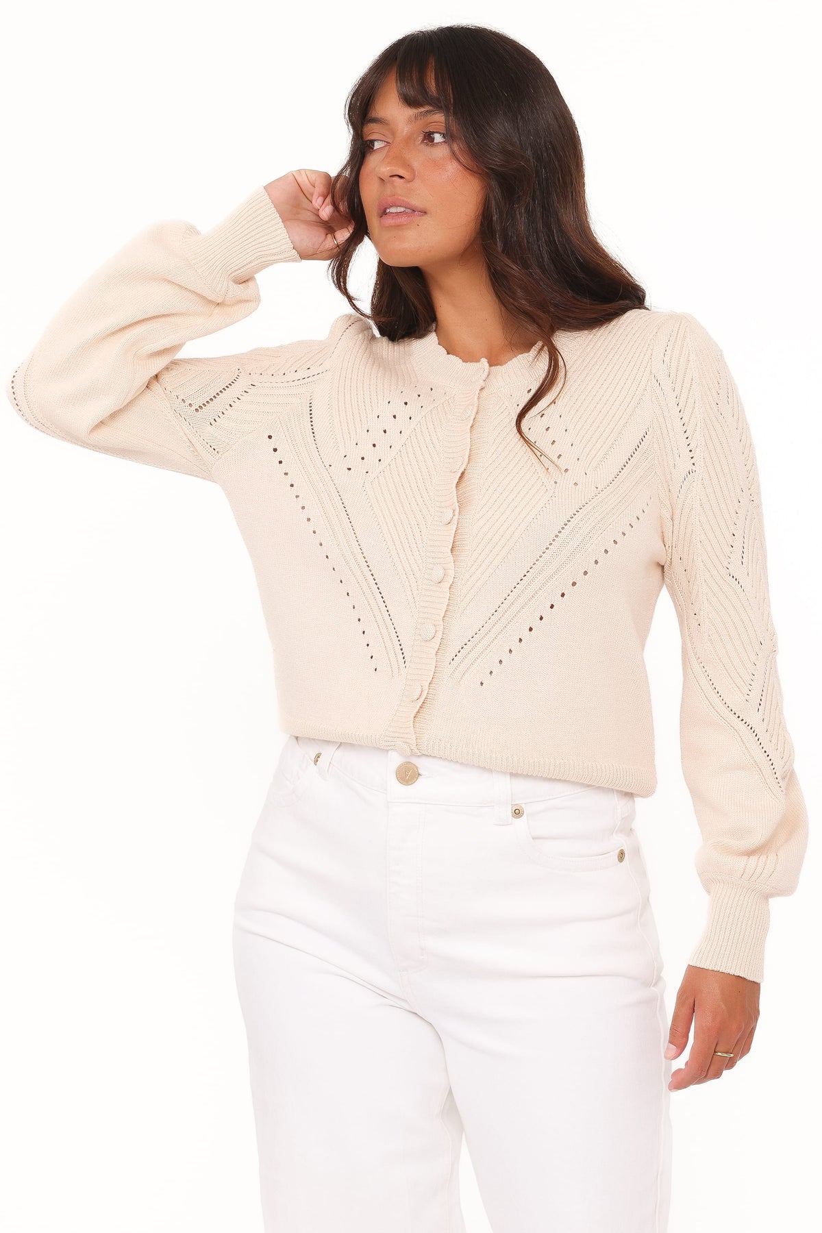 Petal and Pup USA KNITWEAR Annika Puff Sleeve Cardigan - Cream
