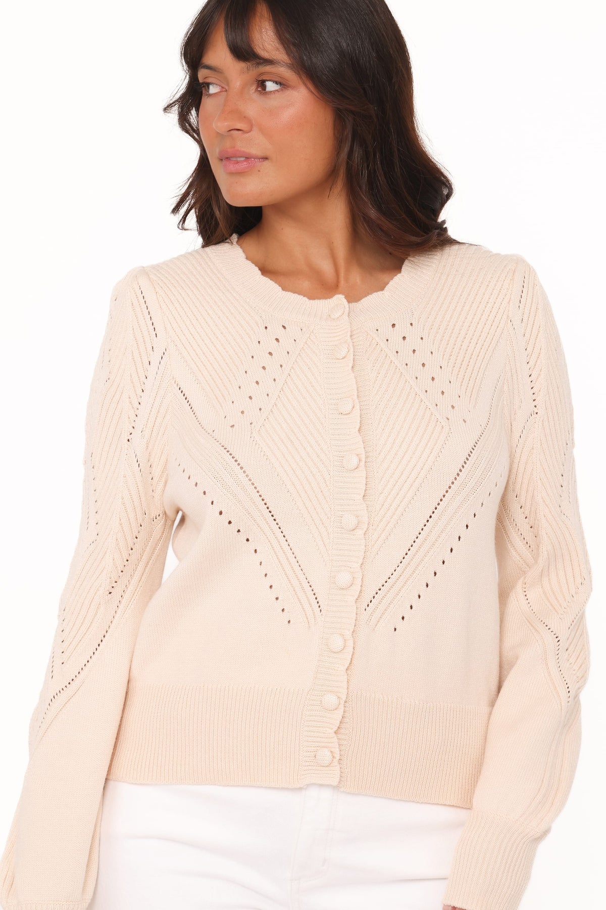 Petal and Pup USA KNITWEAR Annika Puff Sleeve Cardigan - Cream