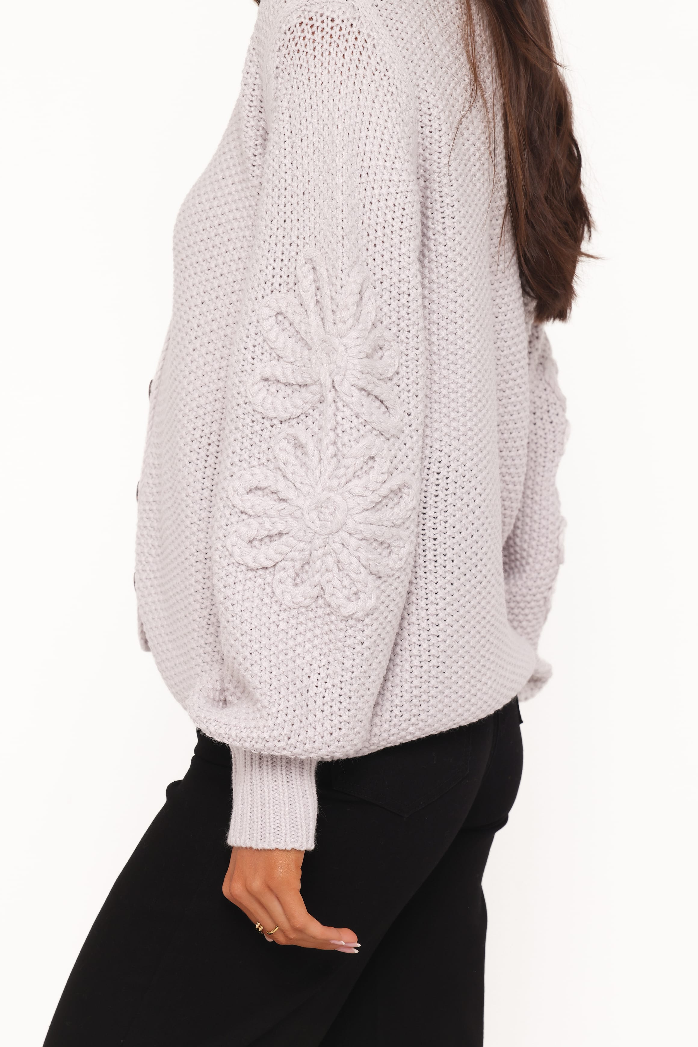 Petal and Pup USA KNITWEAR Arcadia Floral Cardigan - Light Grey