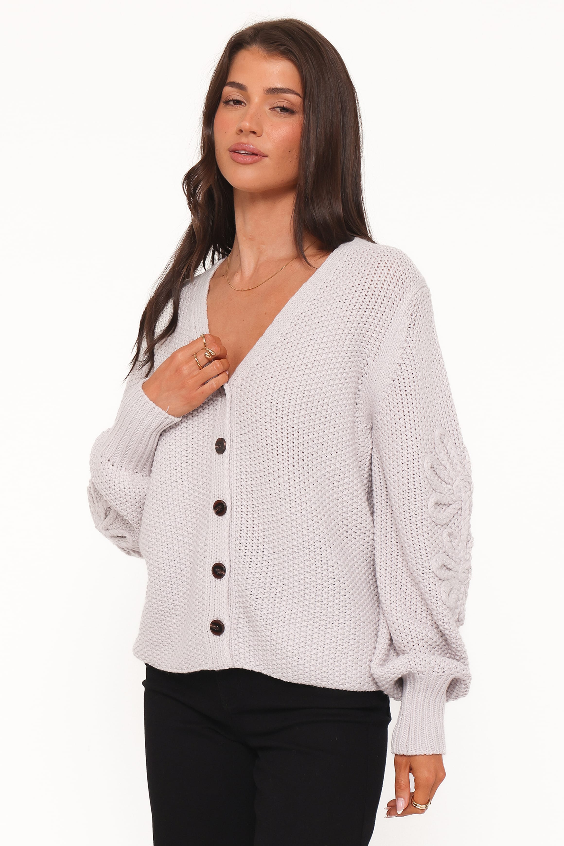 Petal and Pup USA KNITWEAR Arcadia Floral Cardigan - Light Grey