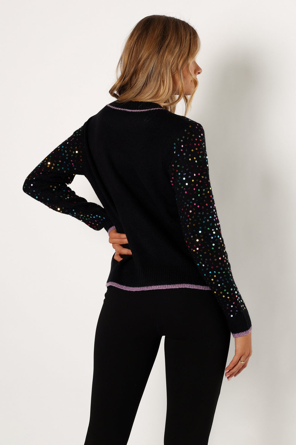 Petal and Pup USA KNITWEAR Ariella Sequin Embellished Knit Sweater - Black