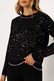 Petal and Pup USA KNITWEAR Ariella Sequin Embellished Knit Sweater - Black