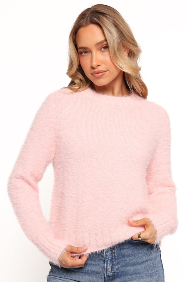 Petal and Pup USA KNITWEAR Aspra Fuzzy Crewneck Knit Sweater - Pink